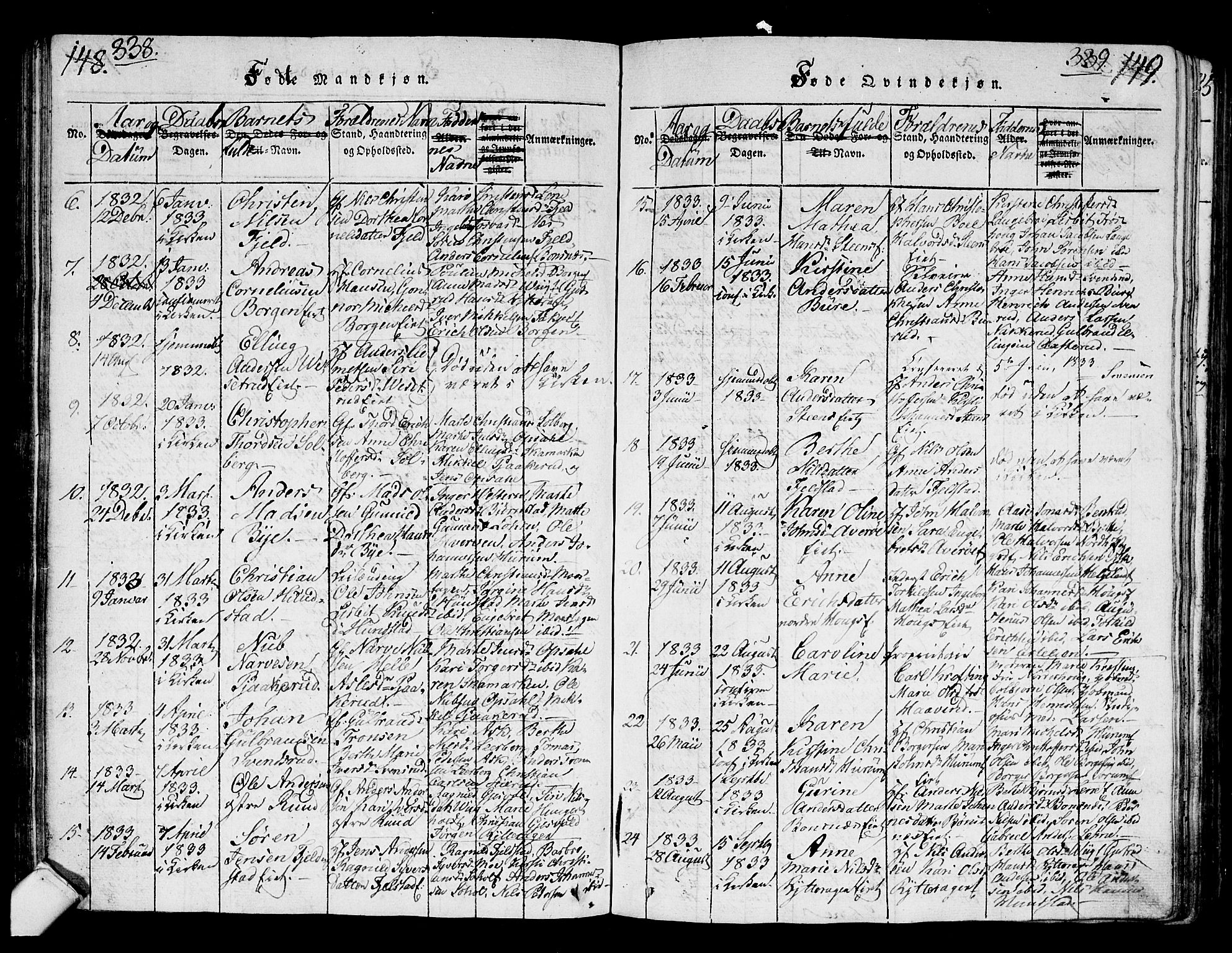 Hole kirkebøker, SAKO/A-228/G/Ga/L0001: Parish register (copy) no. I 1, 1814-1842, p. 338-339