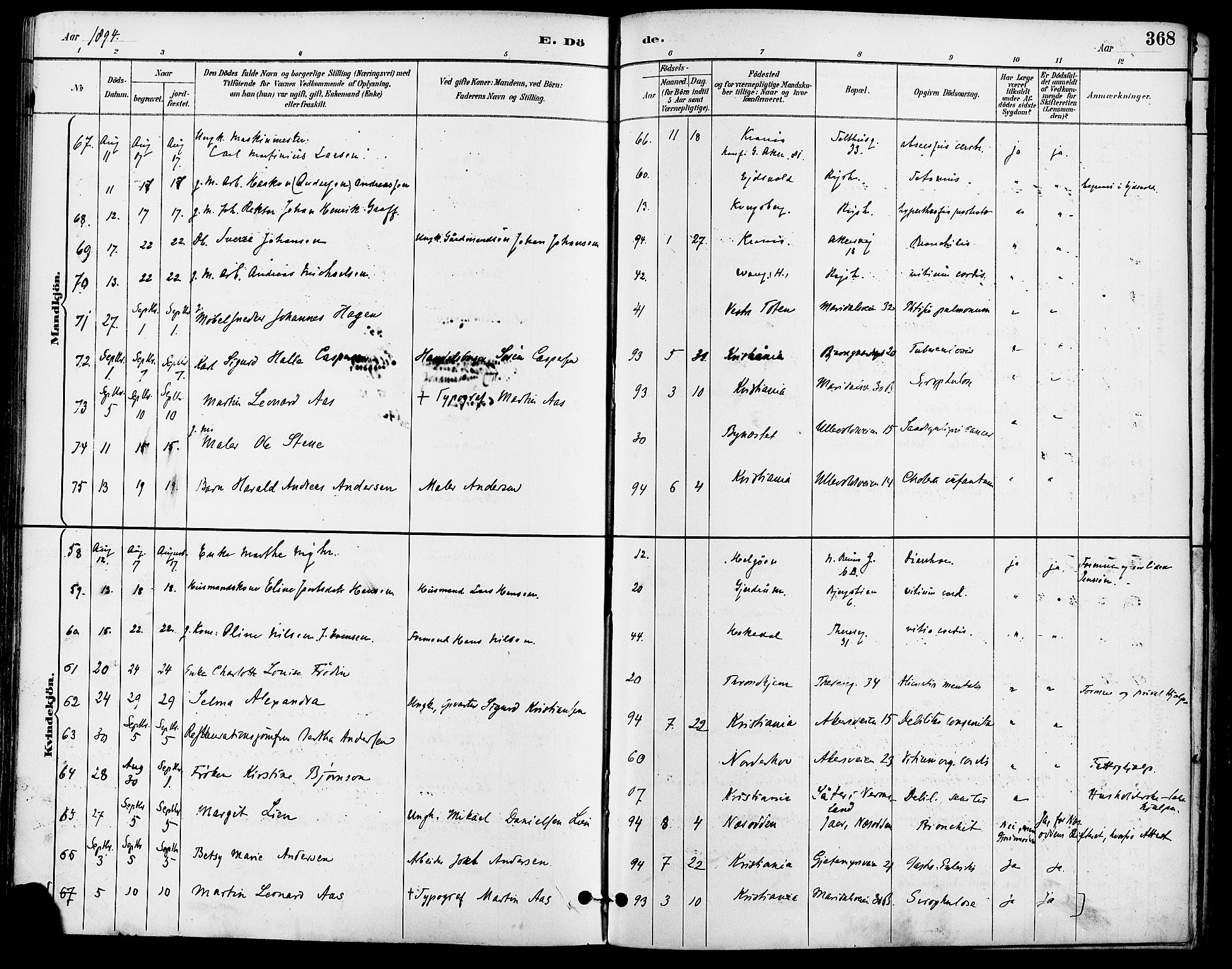 Gamle Aker prestekontor Kirkebøker, SAO/A-10617a/F/L0008: Parish register (official) no. 8, 1887-1896, p. 368