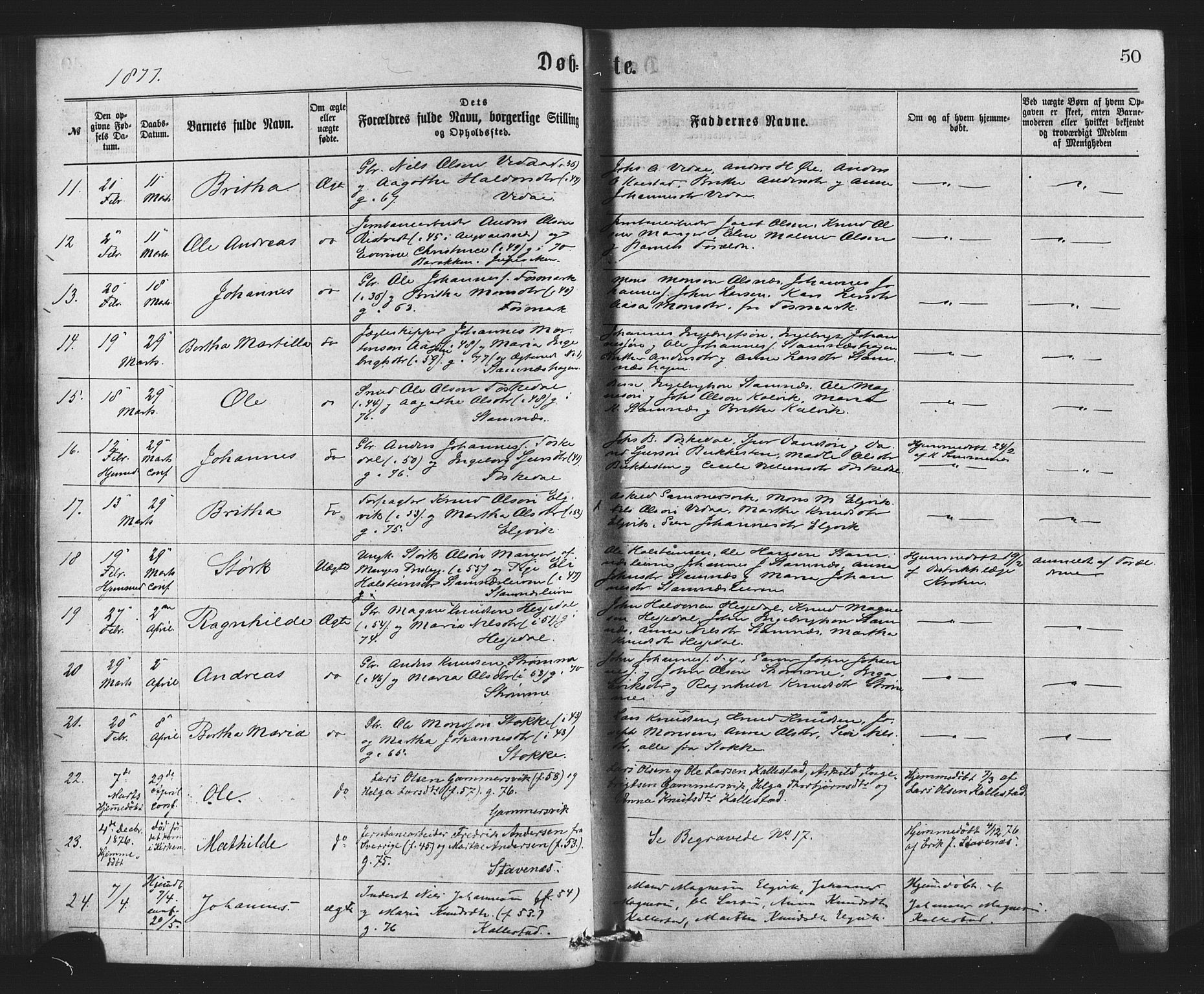 Bruvik Sokneprestembete, SAB/A-74701/H/Haa: Parish register (official) no. A 1, 1869-1877, p. 50