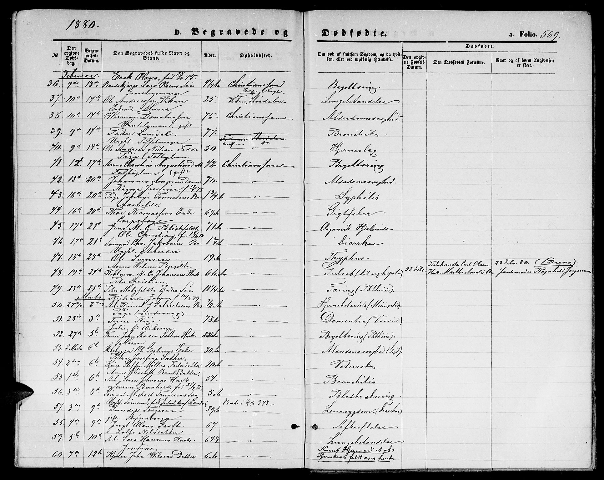 Kristiansand domprosti, AV/SAK-1112-0006/F/Fb/L0013: Parish register (copy) no. B 13, 1871-1880, p. 569