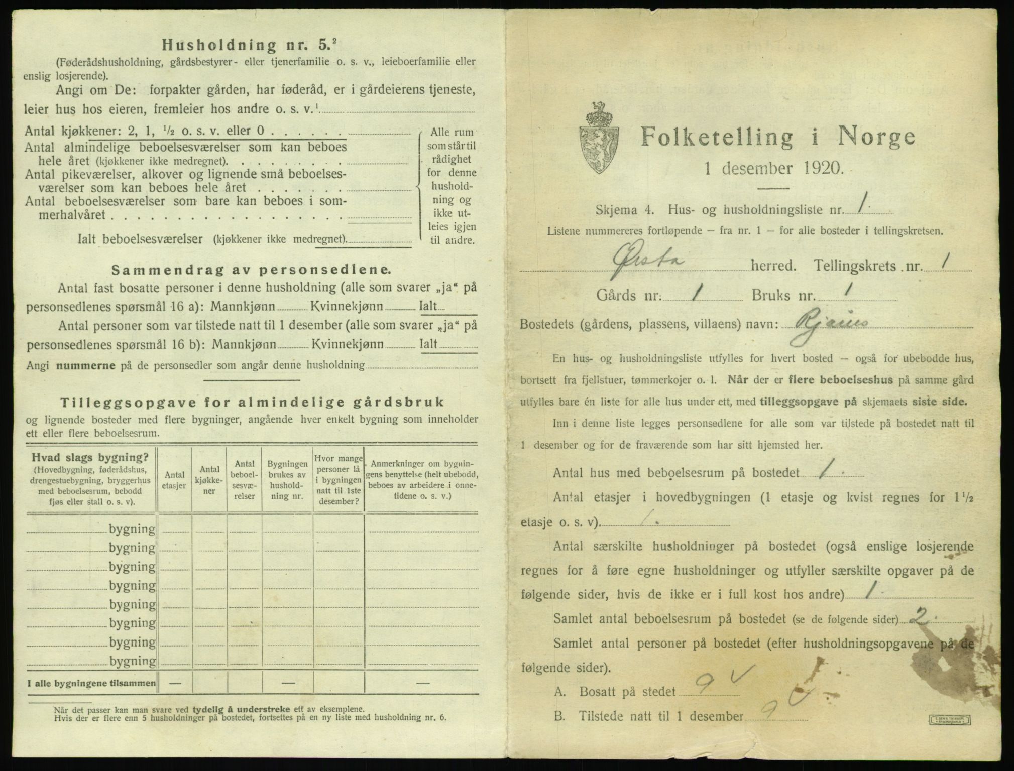 SAT, 1920 census for Ørsta, 1920, p. 40