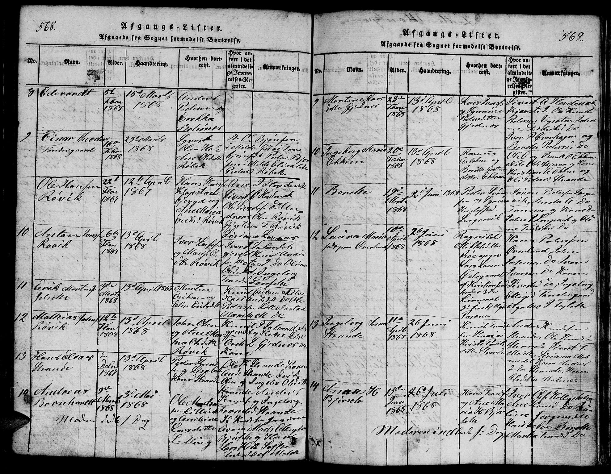 Ministerialprotokoller, klokkerbøker og fødselsregistre - Møre og Romsdal, SAT/A-1454/555/L0665: Parish register (copy) no. 555C01, 1818-1868, p. 568-569