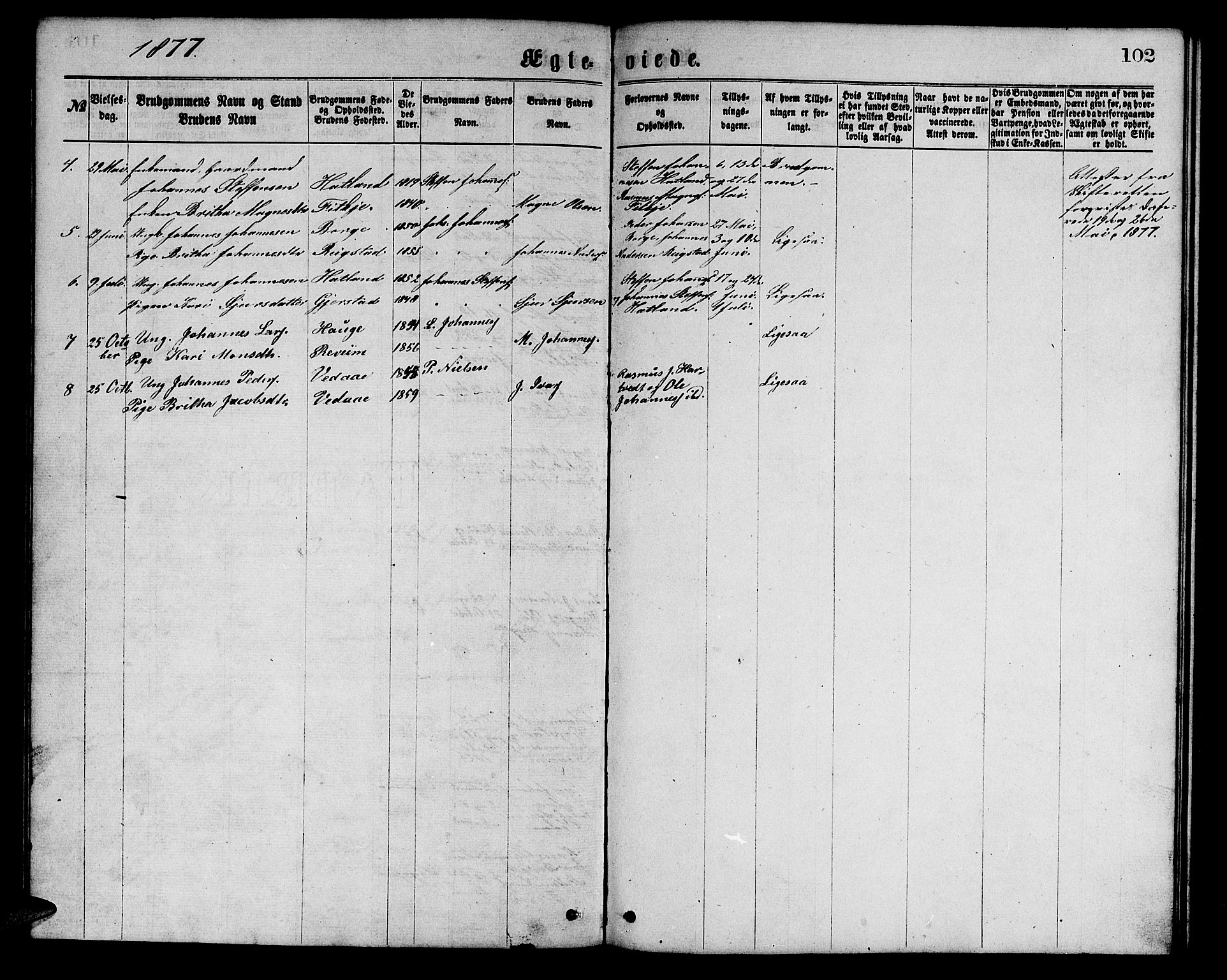 Haus sokneprestembete, AV/SAB-A-75601/H/Hab: Parish register (copy) no. C 1, 1869-1878, p. 102