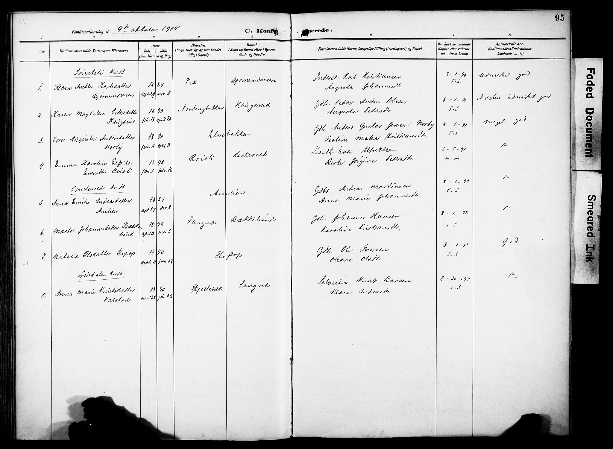 Vestre Toten prestekontor, SAH/PREST-108/H/Ha/Haa/L0012: Parish register (official) no. 12, 1890-1906, p. 95