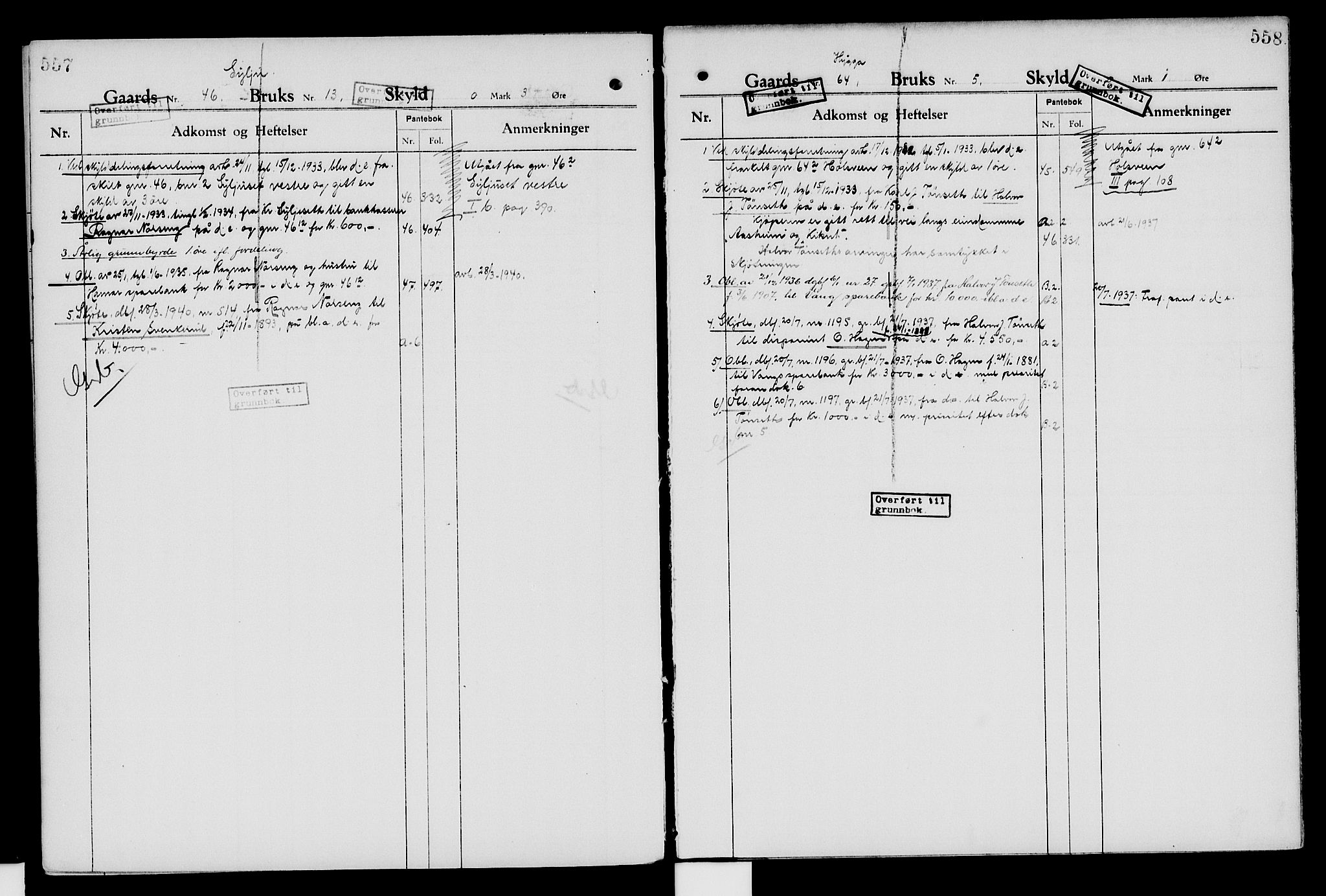 Nord-Hedmark sorenskriveri, SAH/TING-012/H/Ha/Had/Hade/L0007: Mortgage register no. 4.7, 1924-1940, p. 557-558