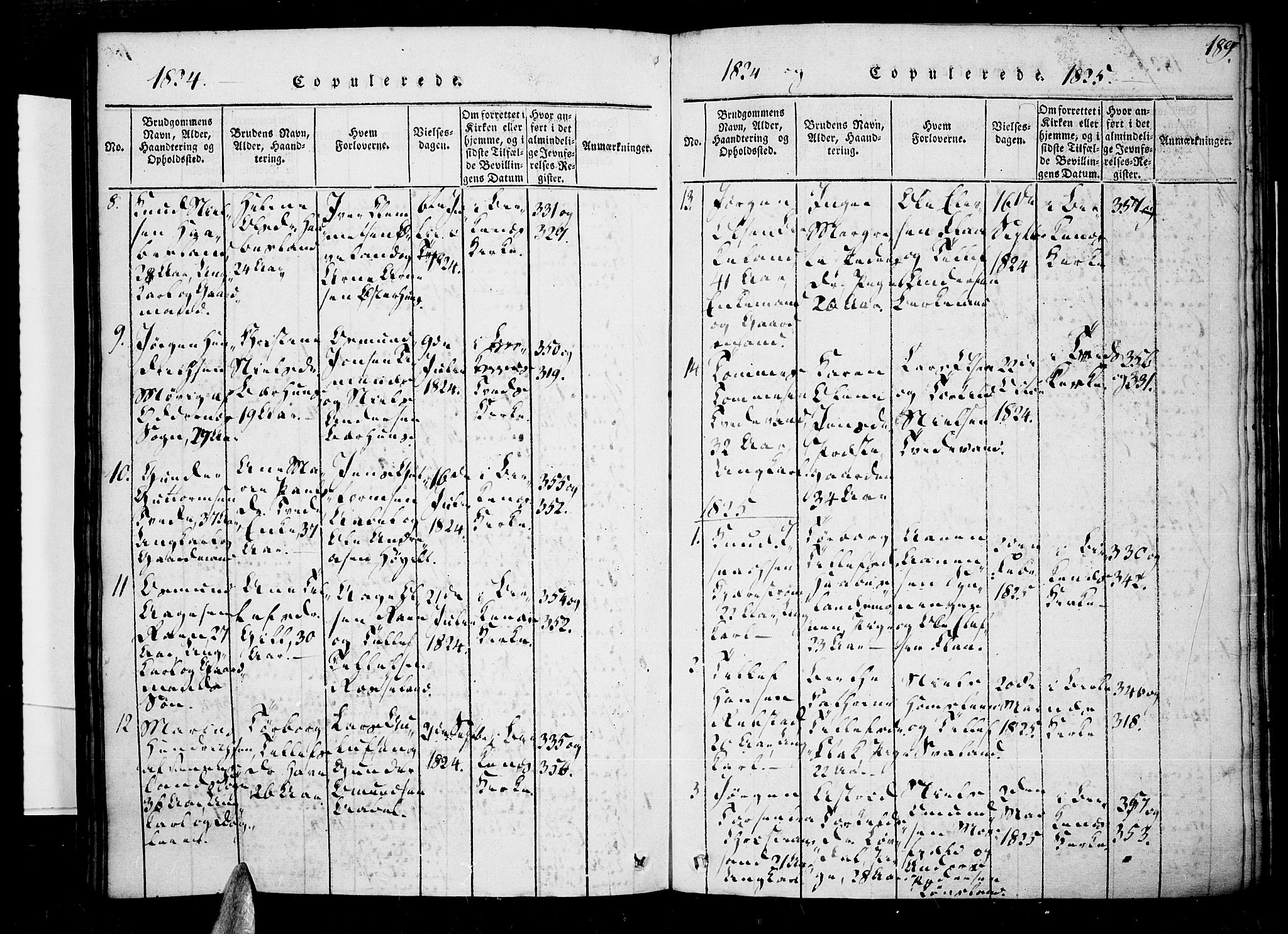 Tveit sokneprestkontor, SAK/1111-0043/F/Fa/L0002: Parish register (official) no. A 2, 1820-1830, p. 189