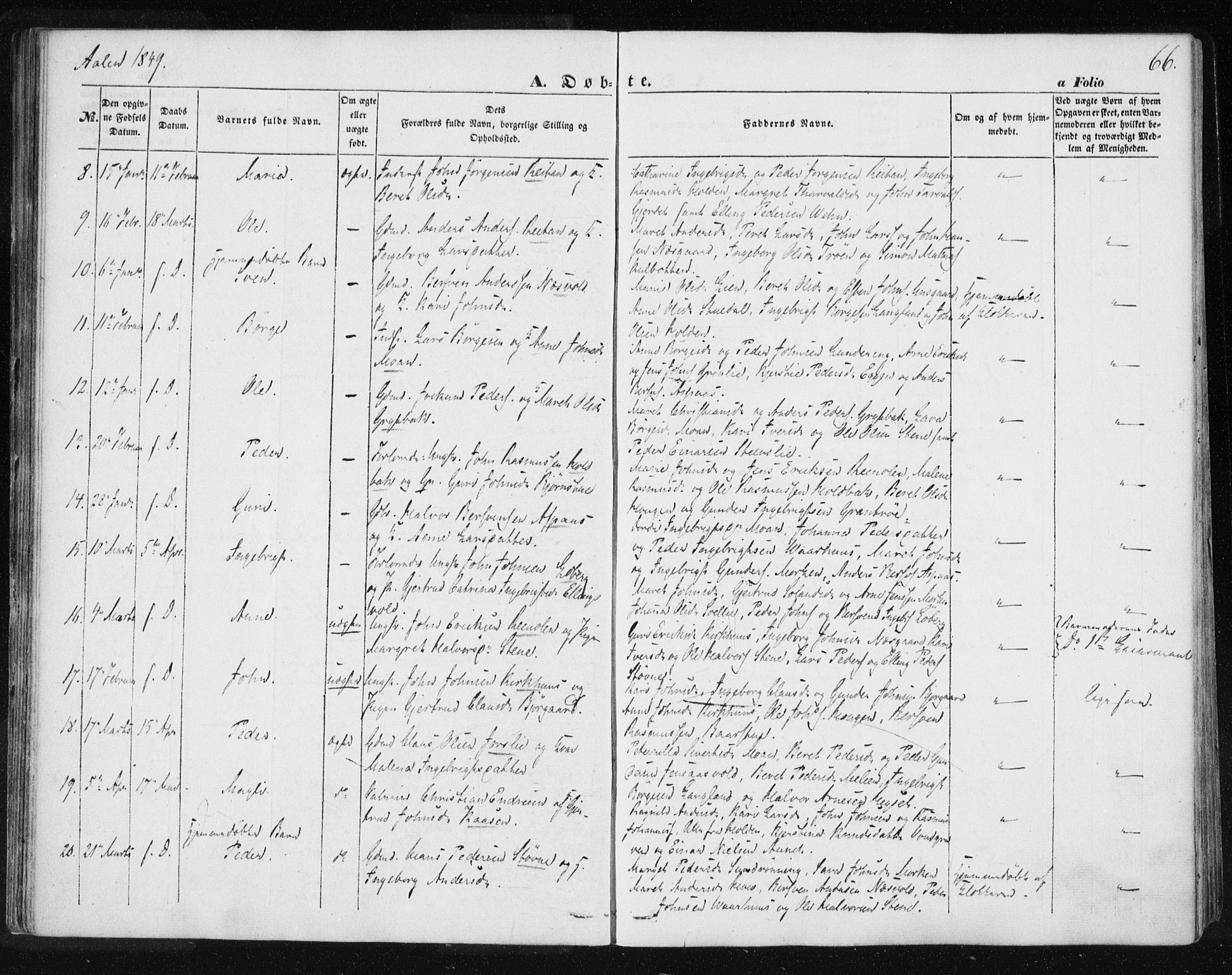 Ministerialprotokoller, klokkerbøker og fødselsregistre - Sør-Trøndelag, SAT/A-1456/685/L0965: Parish register (official) no. 685A06 /3, 1846-1859, p. 66