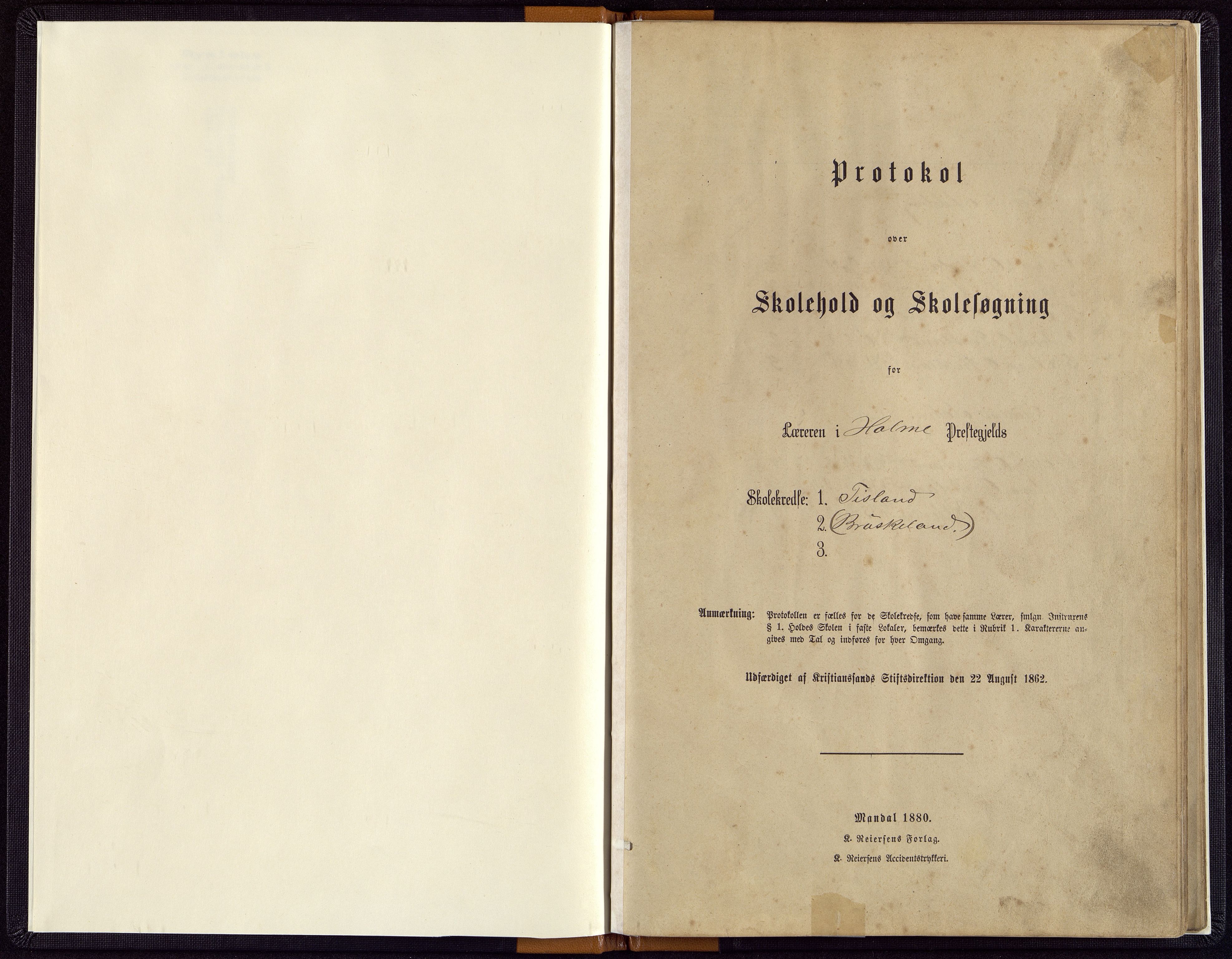 Øyslebø og Laudal kommune - Tisland Skole, ARKSOR/1021ØL558/H/L0002: Protokoll
(Bruskeland 1884 - 1888), 1884-1896