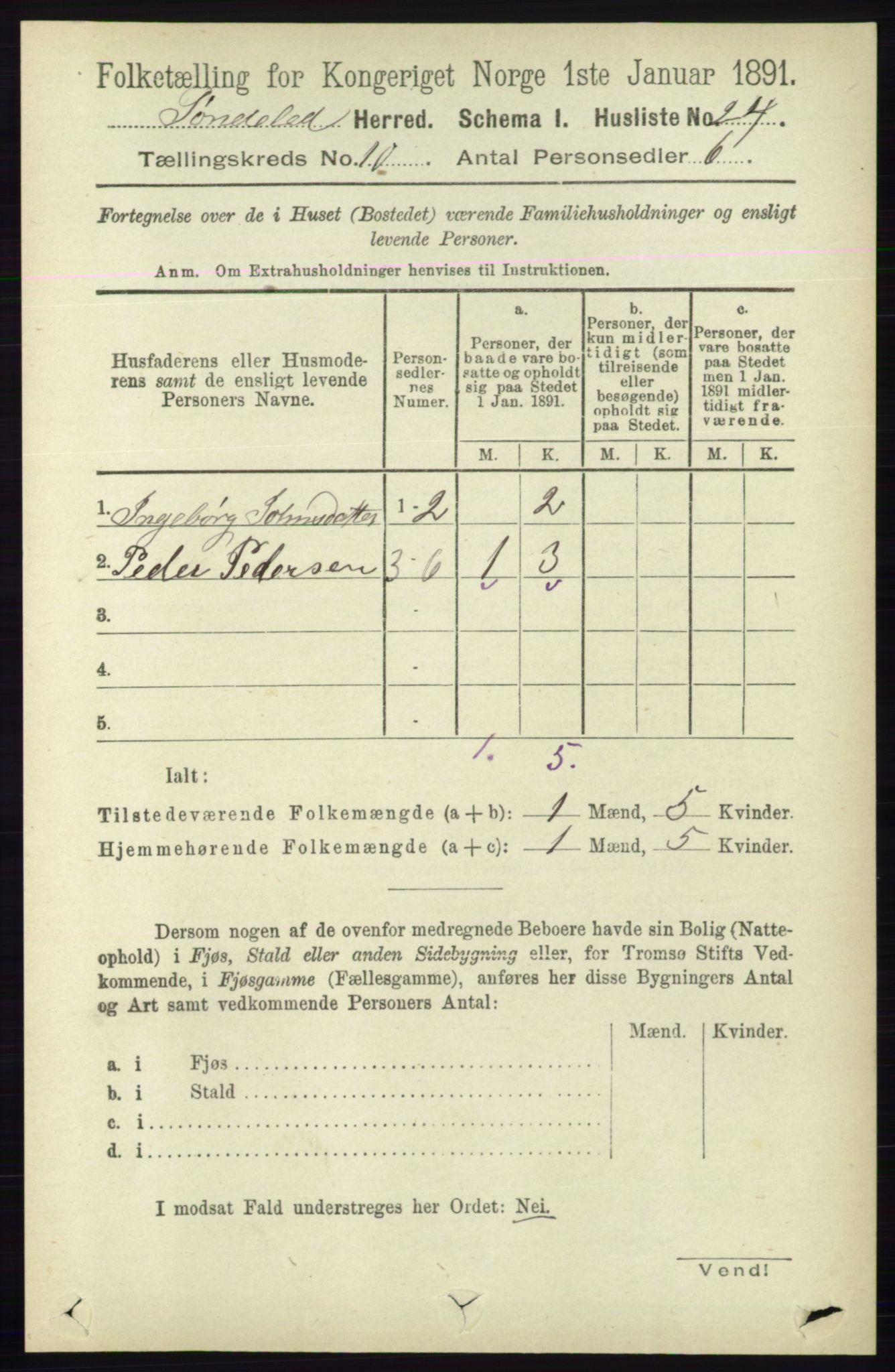 RA, 1891 census for 0913 Søndeled, 1891, p. 3057