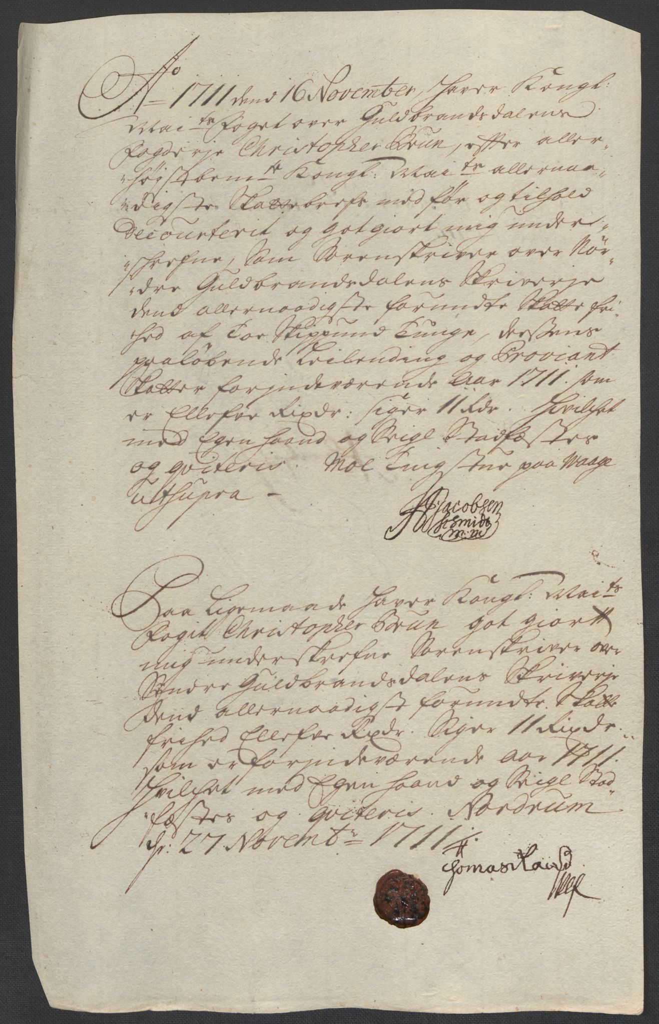 Rentekammeret inntil 1814, Reviderte regnskaper, Fogderegnskap, AV/RA-EA-4092/R17/L1180: Fogderegnskap Gudbrandsdal, 1711, p. 357