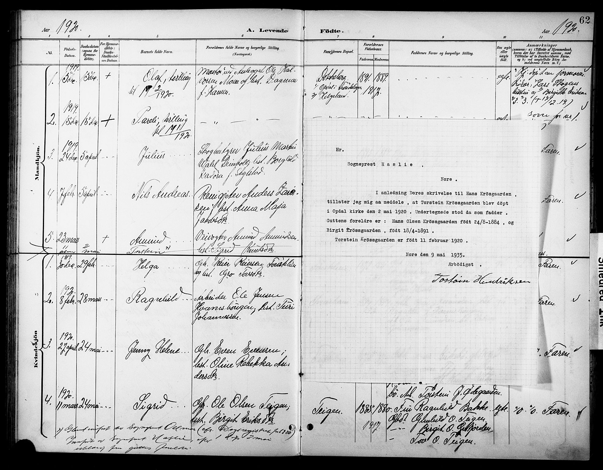 Nore kirkebøker, SAKO/A-238/F/Fc/L0005: Parish register (official) no. III 5, 1898-1922, p. 62