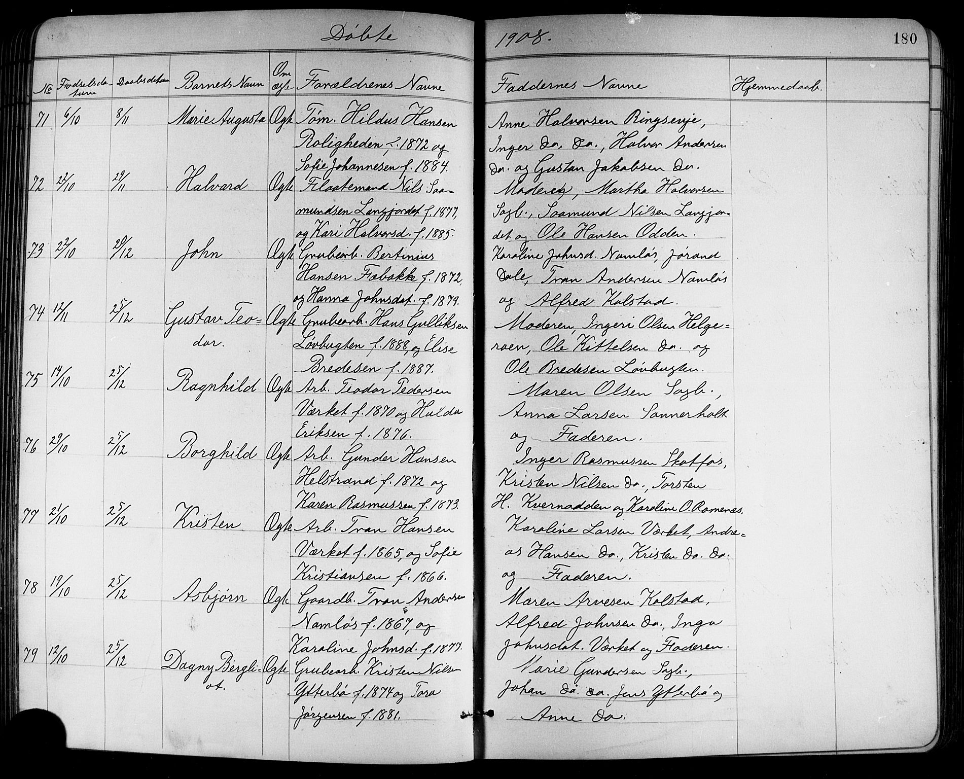 Holla kirkebøker, SAKO/A-272/G/Ga/L0005: Parish register (copy) no. I 5, 1891-1917, p. 180