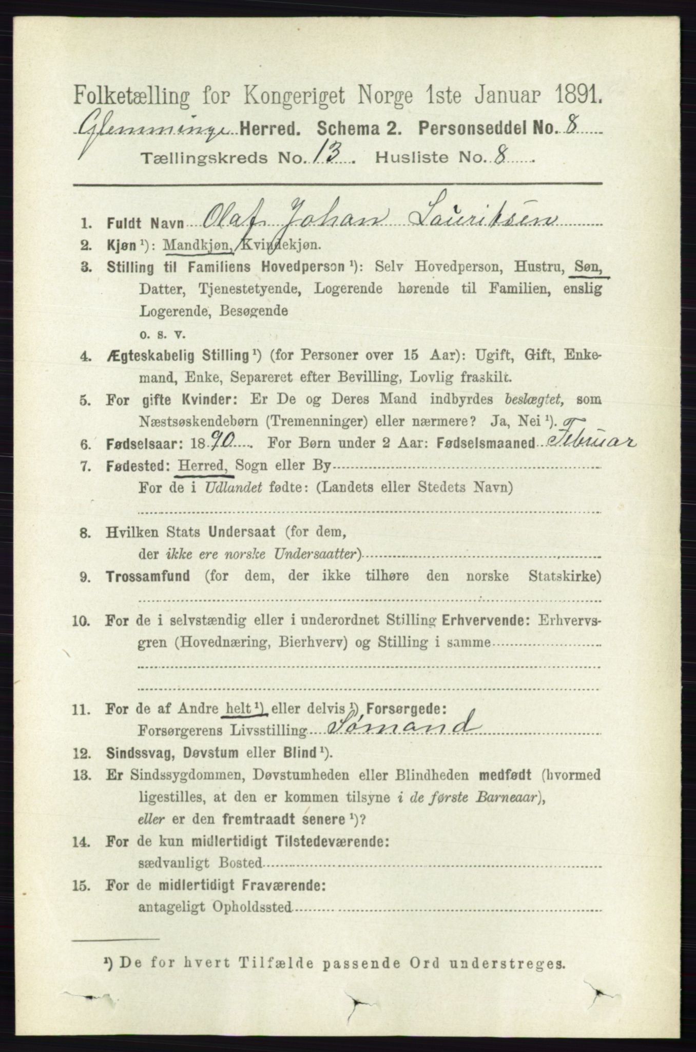 RA, 1891 census for 0132 Glemmen, 1891, p. 11234