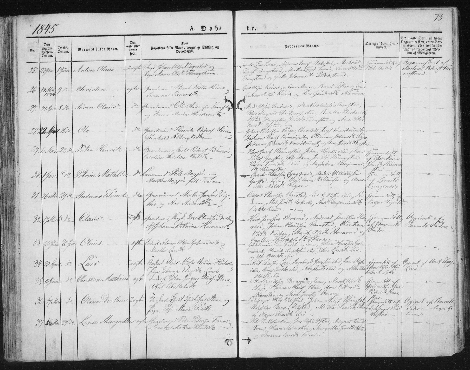 Ministerialprotokoller, klokkerbøker og fødselsregistre - Nord-Trøndelag, AV/SAT-A-1458/784/L0669: Parish register (official) no. 784A04, 1829-1859, p. 73