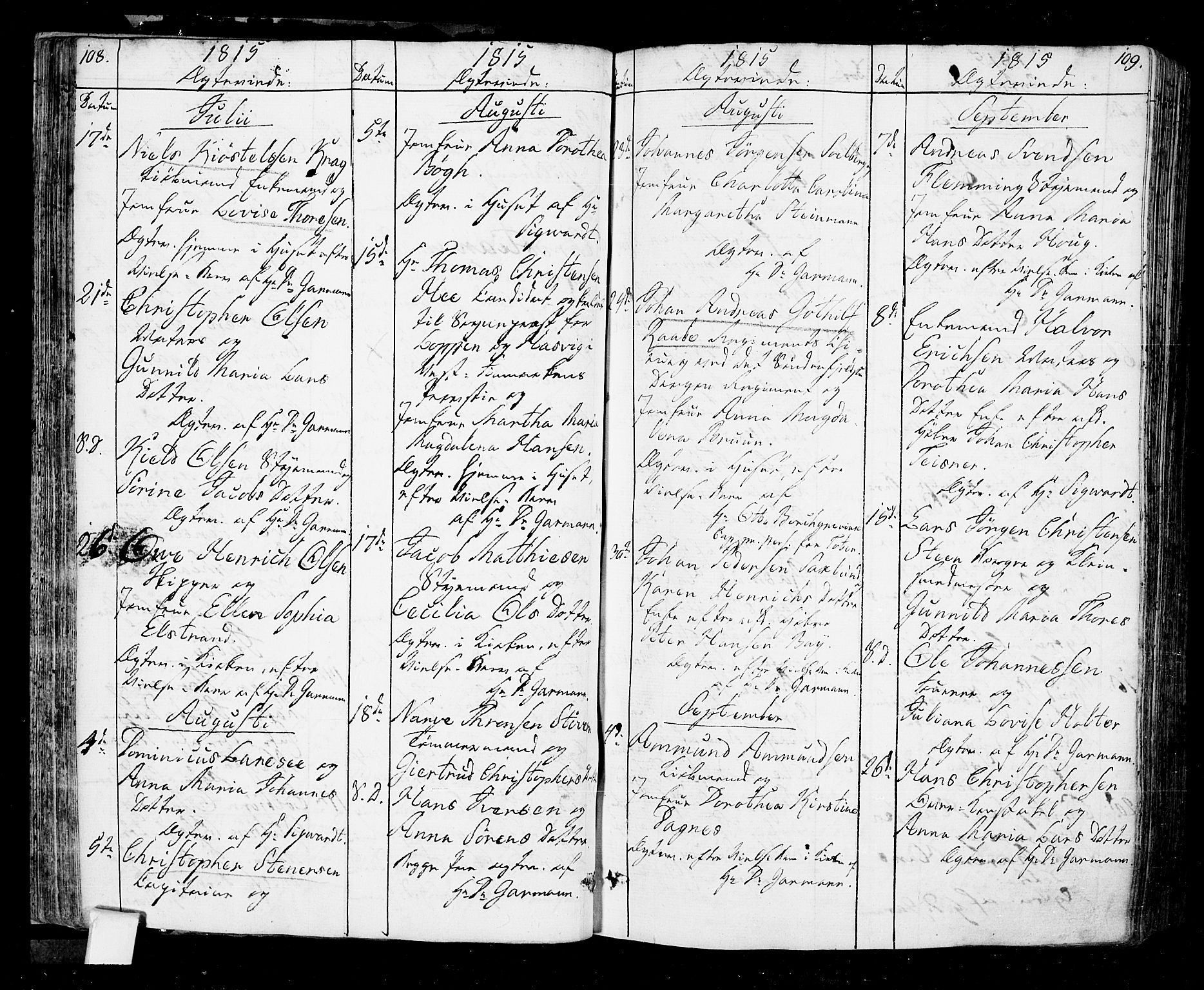 Oslo domkirke Kirkebøker, SAO/A-10752/F/Fa/L0006: Parish register (official) no. 6, 1807-1817, p. 108-109