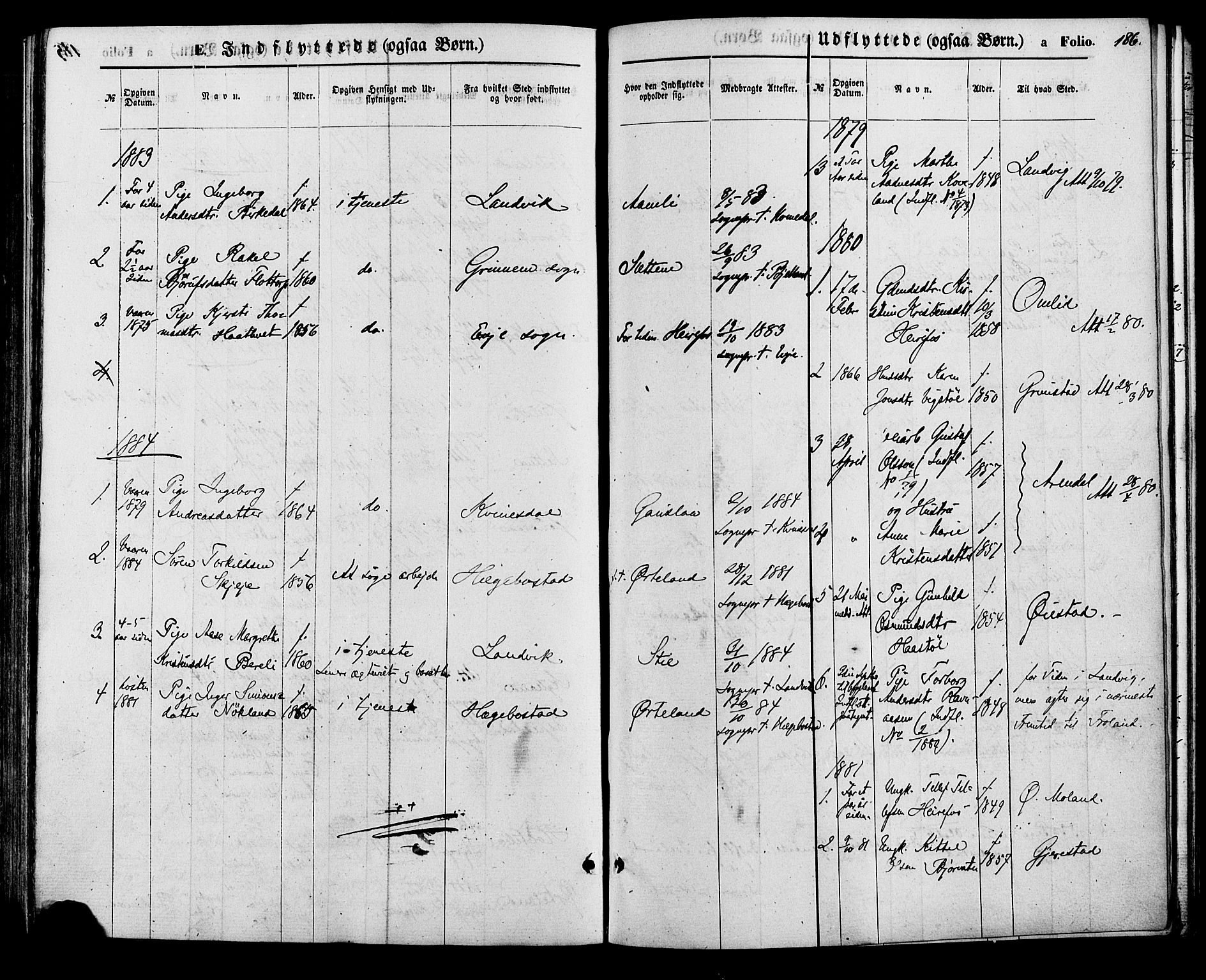 Herefoss sokneprestkontor, AV/SAK-1111-0019/F/Fa/Faa/L0002: Parish register (official) no. A 2, 1861-1886, p. 186