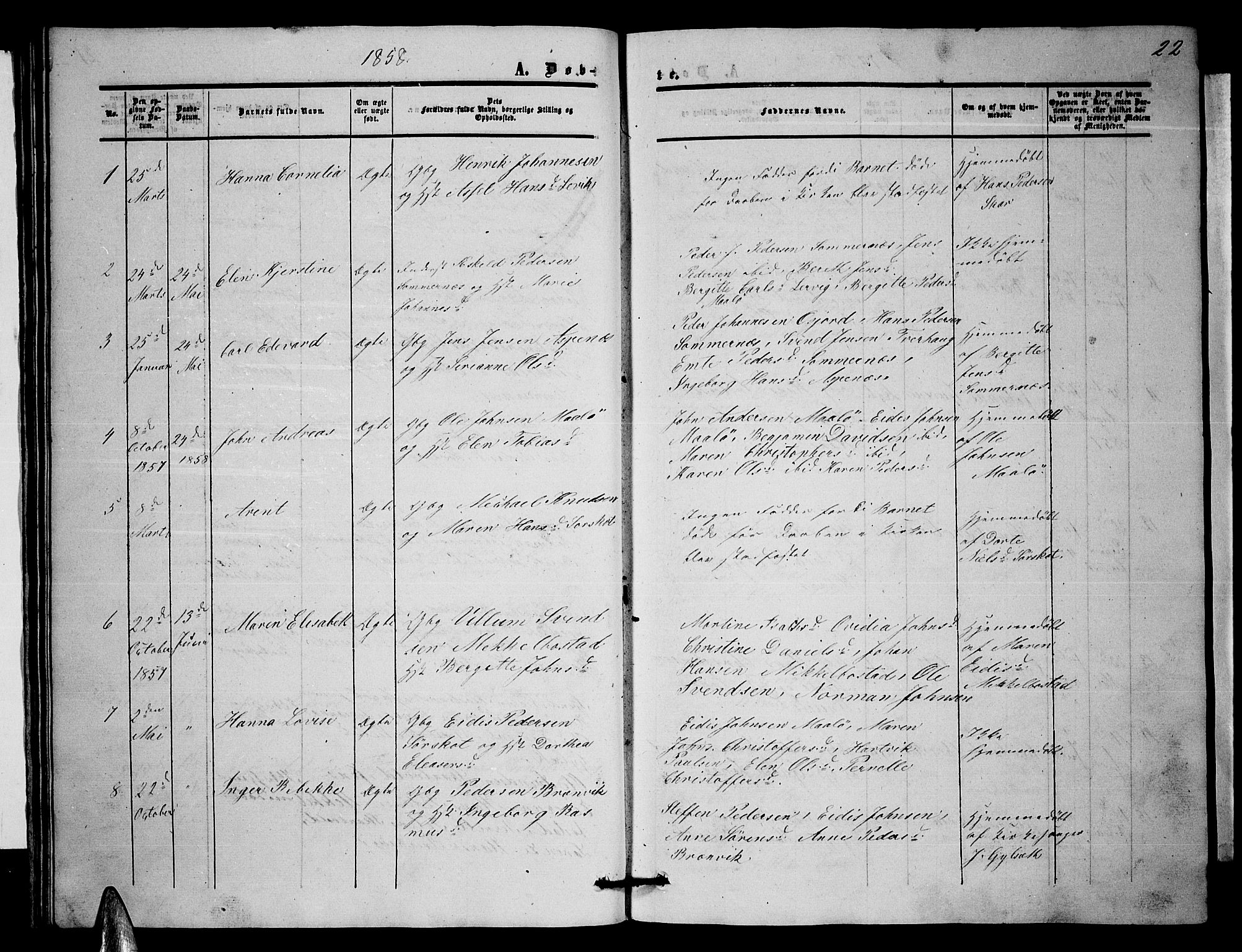 Ministerialprotokoller, klokkerbøker og fødselsregistre - Nordland, SAT/A-1459/857/L0827: Parish register (copy) no. 857C02, 1852-1879, p. 22