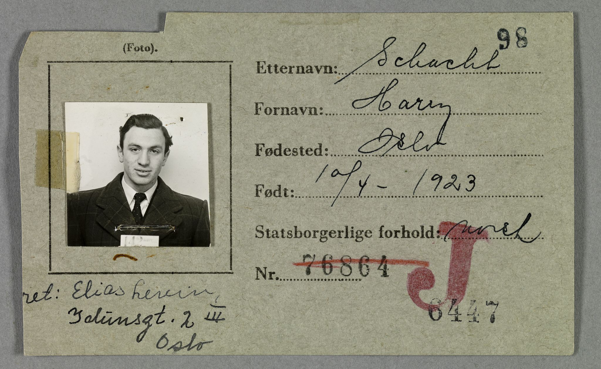 Sosialdepartementet, Våre Falne, RA/S-1708/E/Ee/L0021A: Fotografier av jøder på legitimasjonskort (1941-42), 1941-1942, p. 305