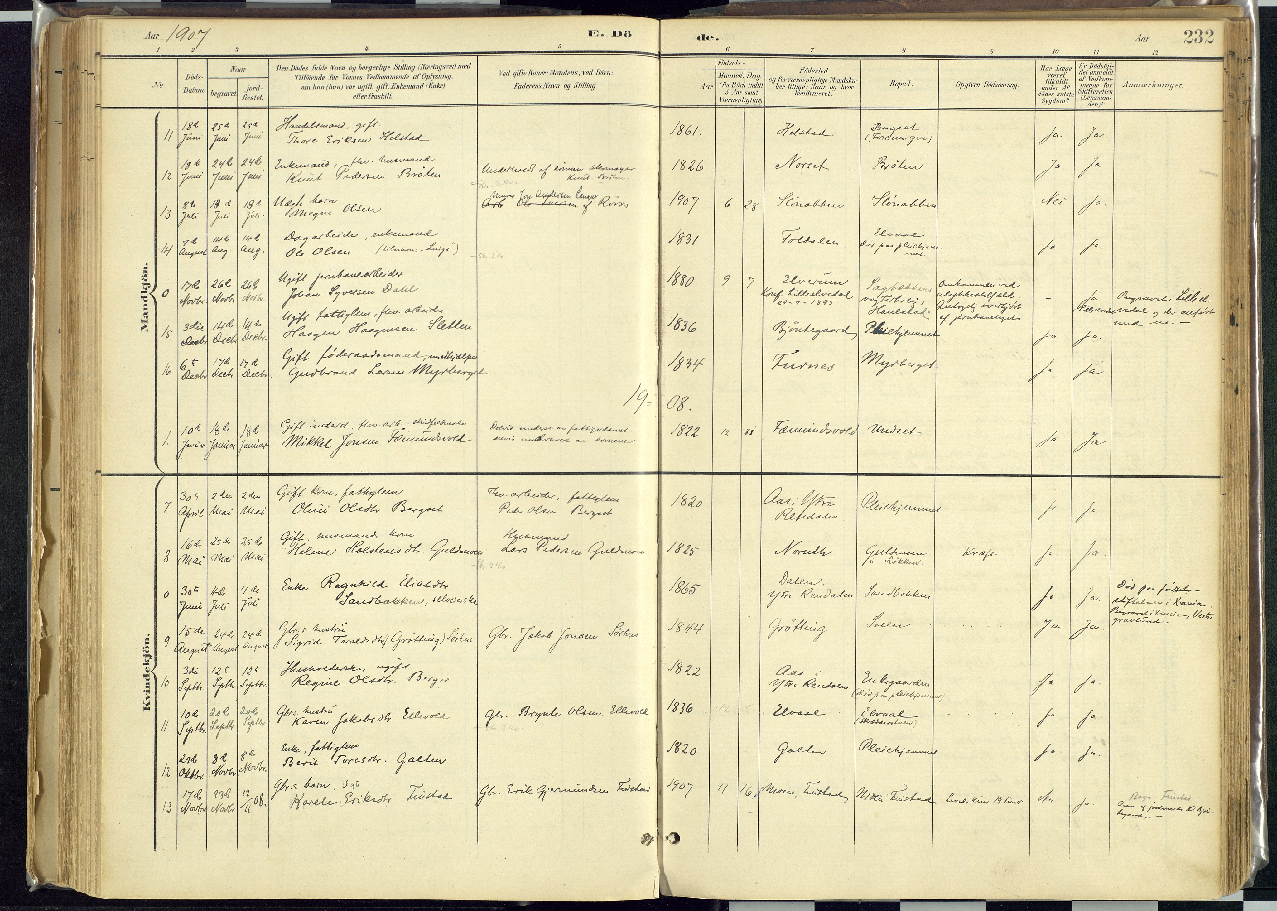 Rendalen prestekontor, AV/SAH-PREST-054/H/Ha/Haa/L0012: Parish register (official) no. 12, 1901-1928, p. 232