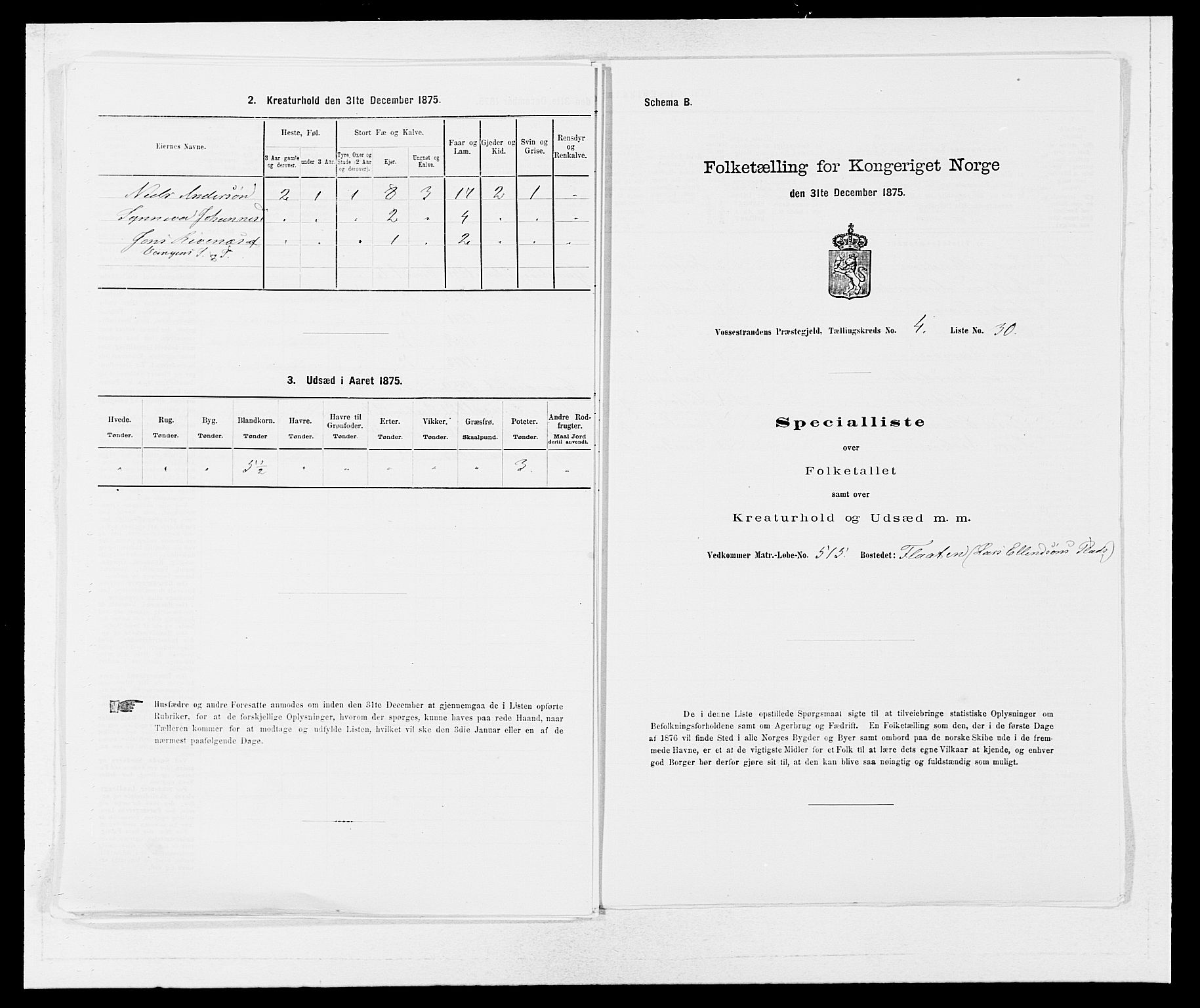 SAB, 1875 census for 1236P Vossestrand, 1875, p. 391