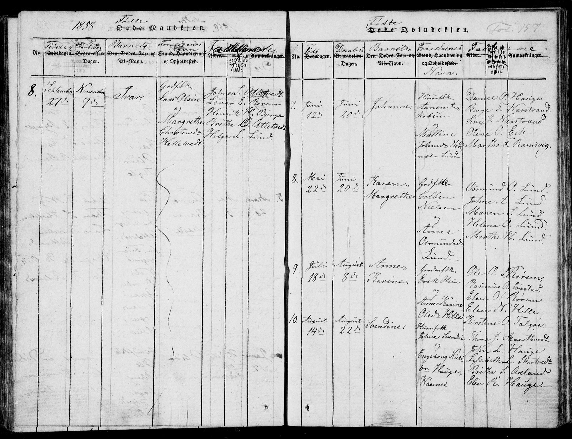 Nedstrand sokneprestkontor, SAST/A-101841/01/IV: Parish register (official) no. A 7, 1816-1870, p. 157