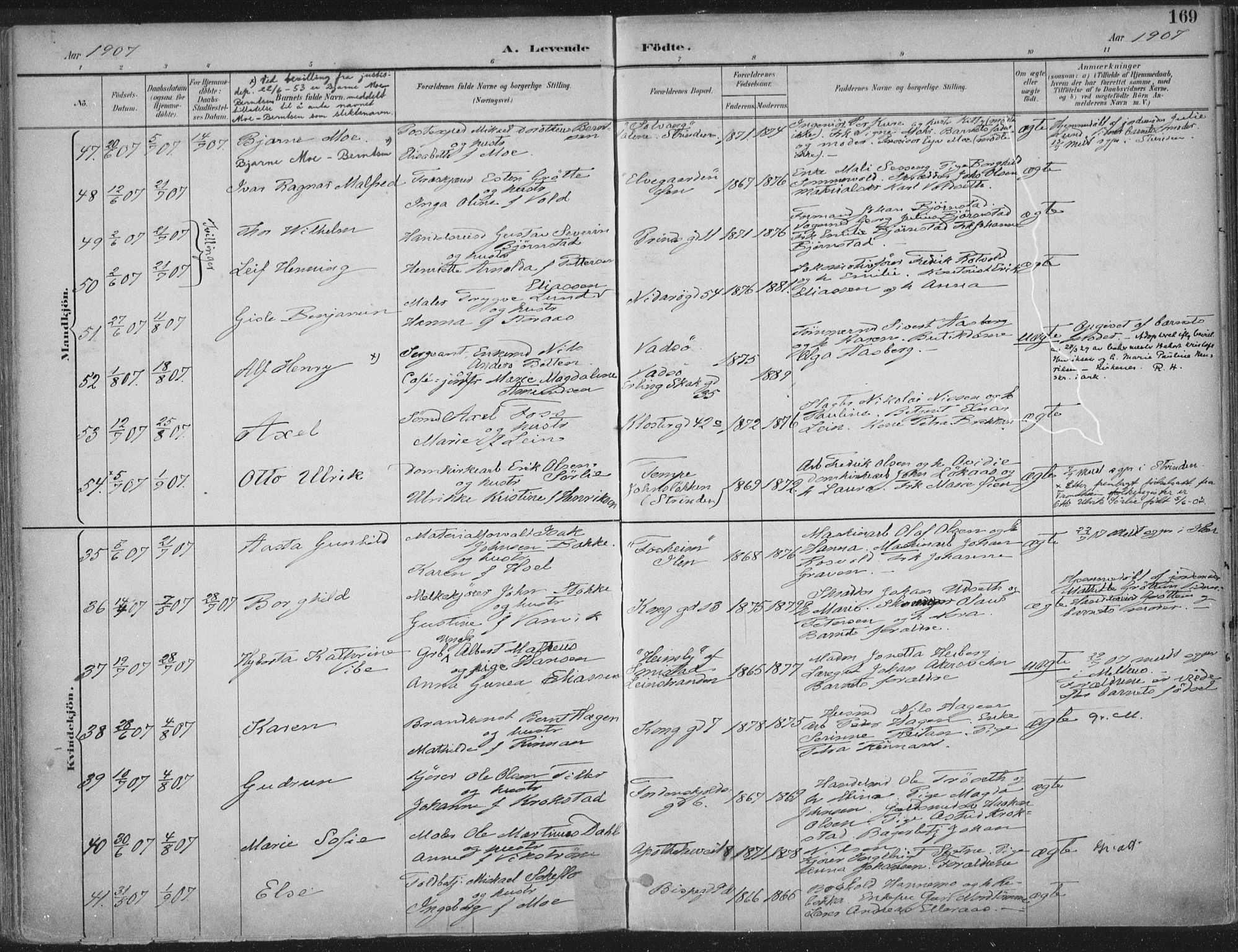 Ministerialprotokoller, klokkerbøker og fødselsregistre - Sør-Trøndelag, SAT/A-1456/601/L0062: Parish register (official) no. 601A30, 1891-1911, p. 169