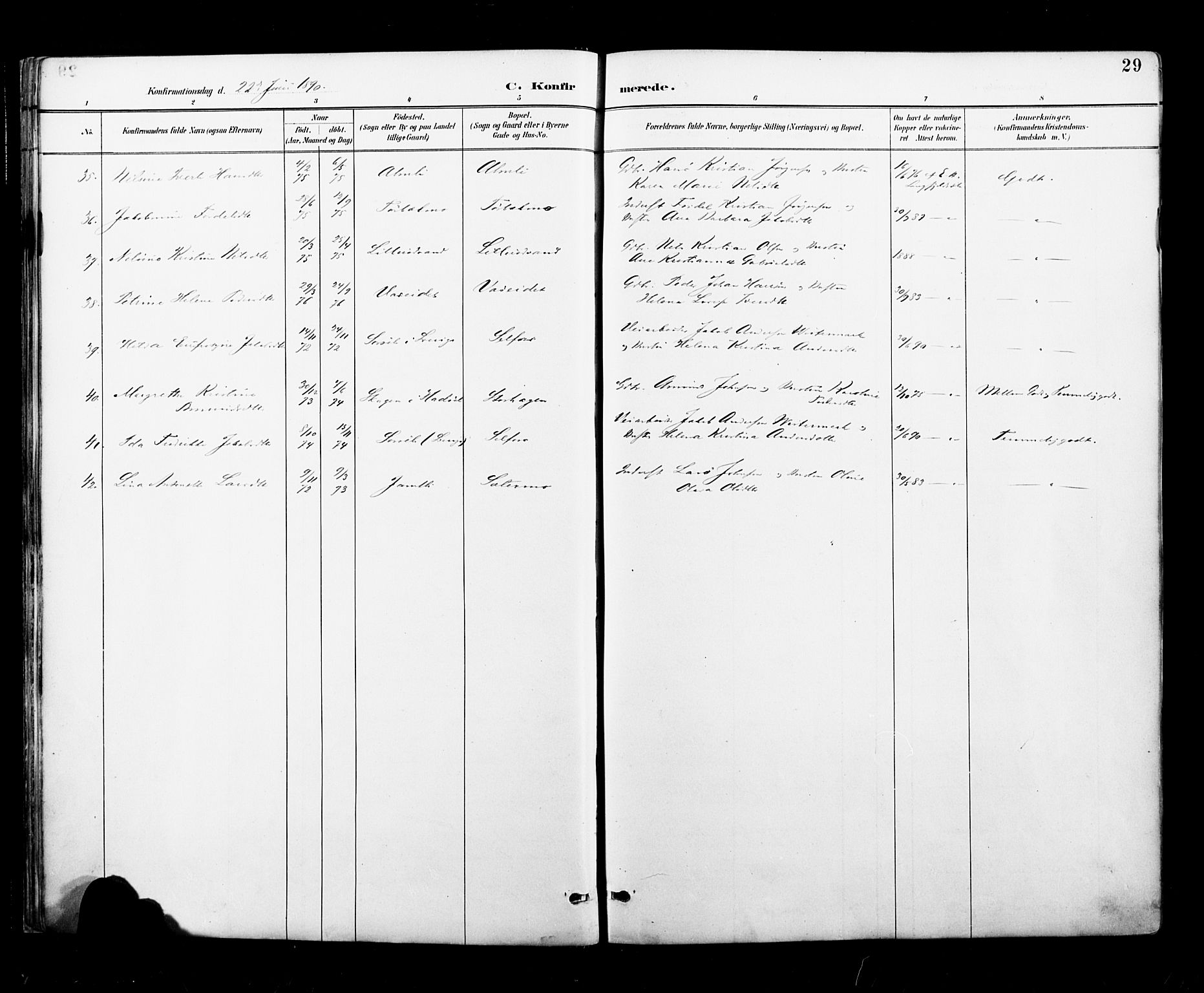 Ministerialprotokoller, klokkerbøker og fødselsregistre - Nordland, AV/SAT-A-1459/827/L0401: Parish register (official) no. 827A13, 1887-1905, p. 29