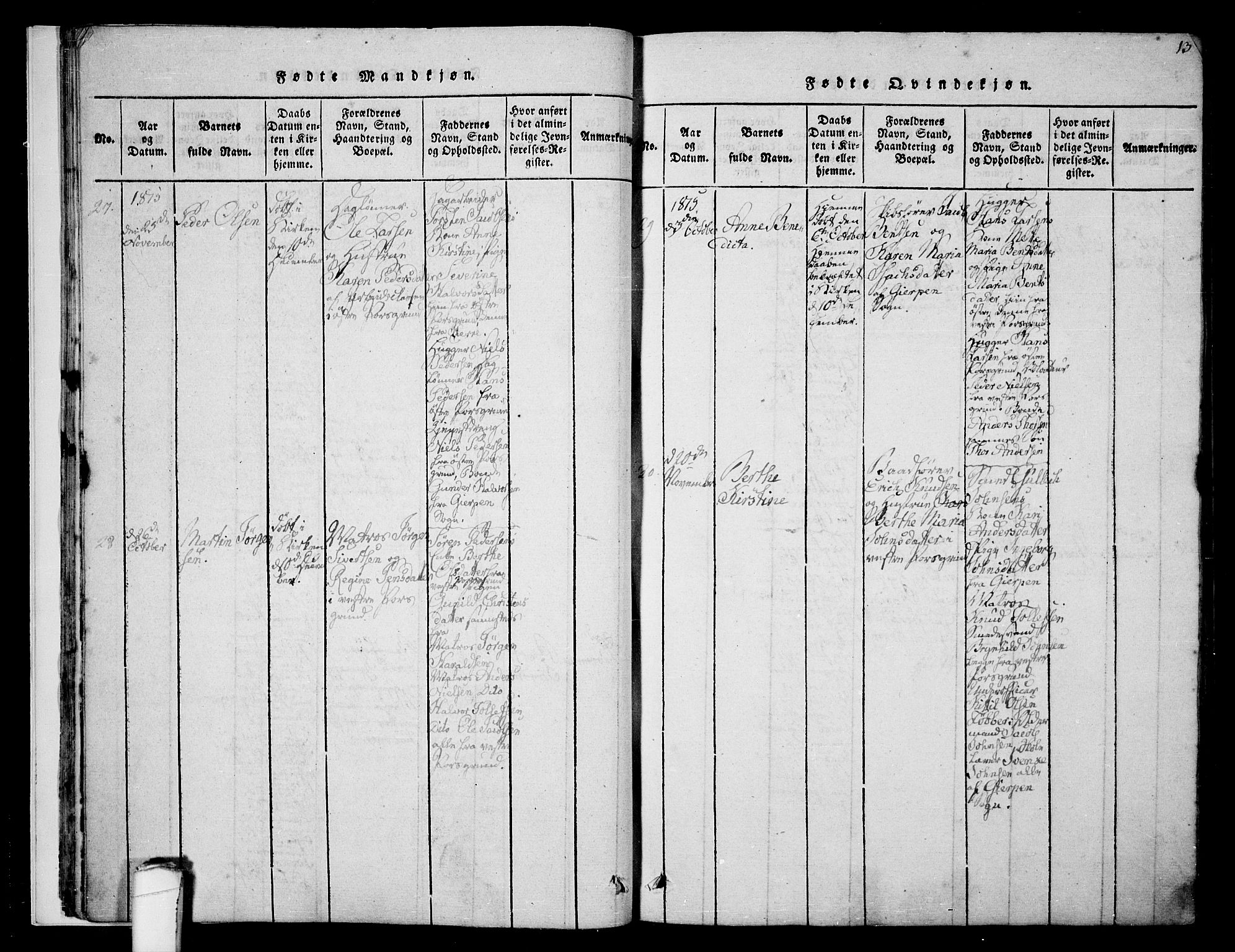 Porsgrunn kirkebøker , SAKO/A-104/F/Fa/L0004: Parish register (official) no. 4, 1814-1828, p. 13