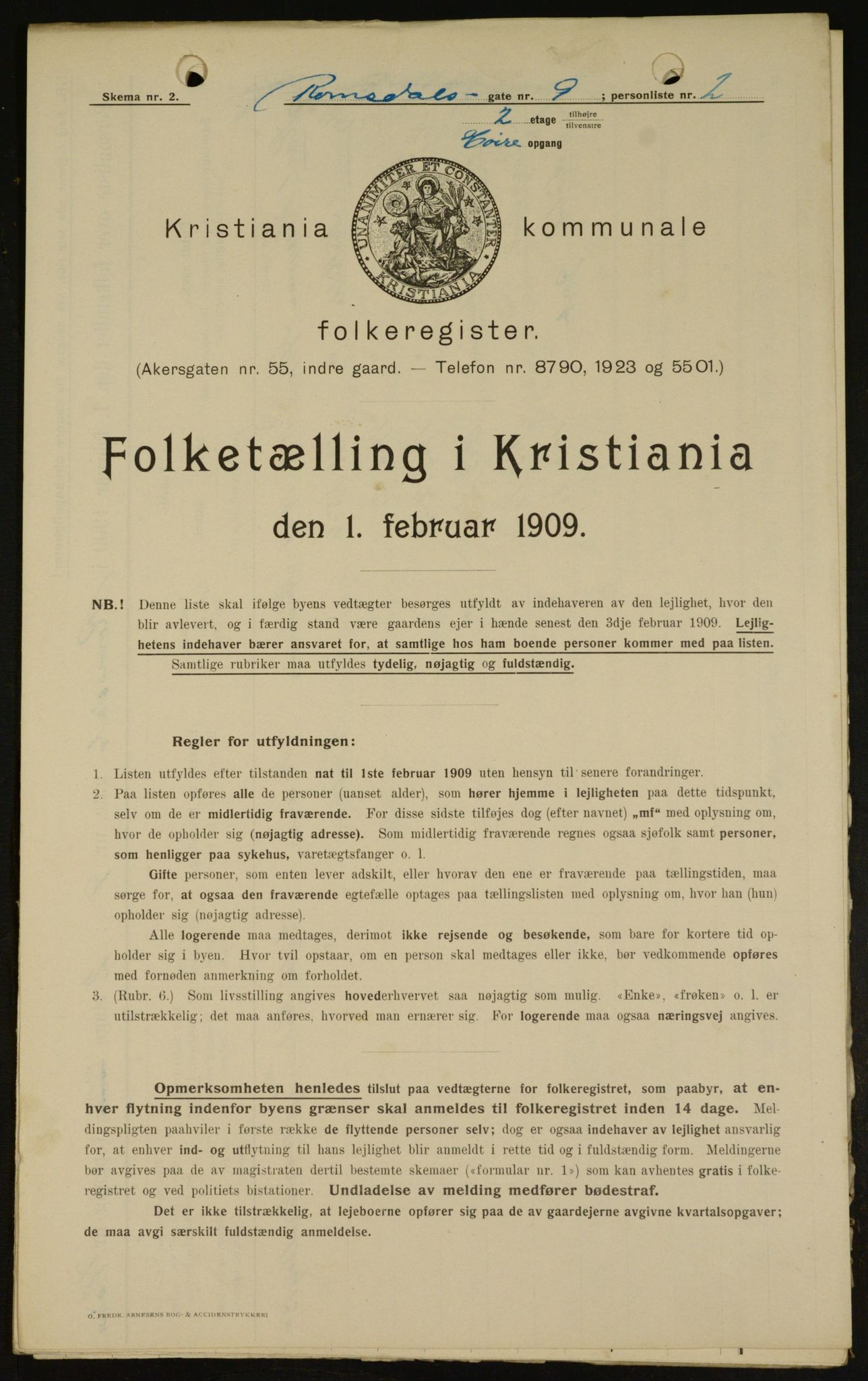OBA, Municipal Census 1909 for Kristiania, 1909, p. 75550