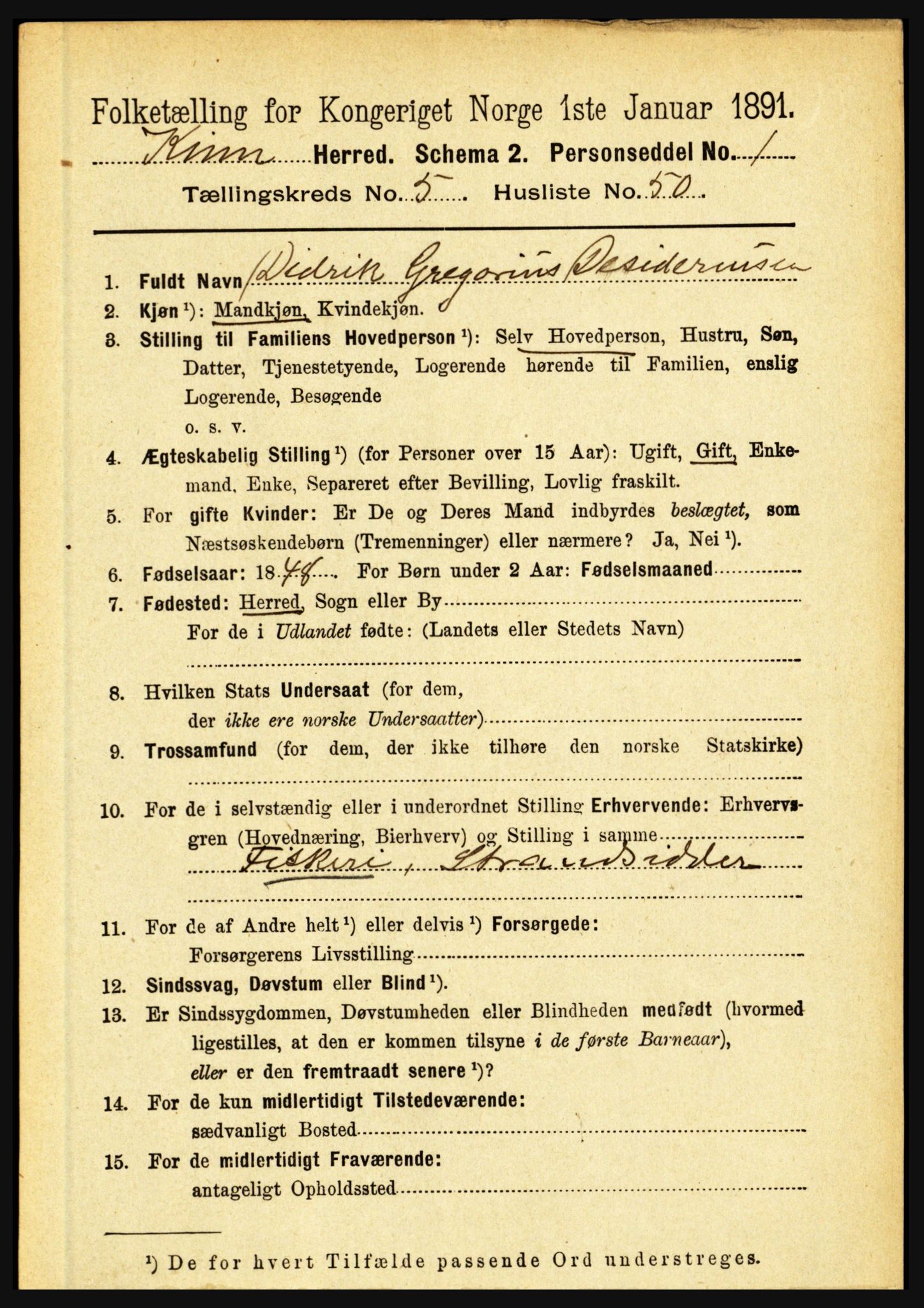 RA, 1891 census for 1437 Kinn, 1891, p. 2092