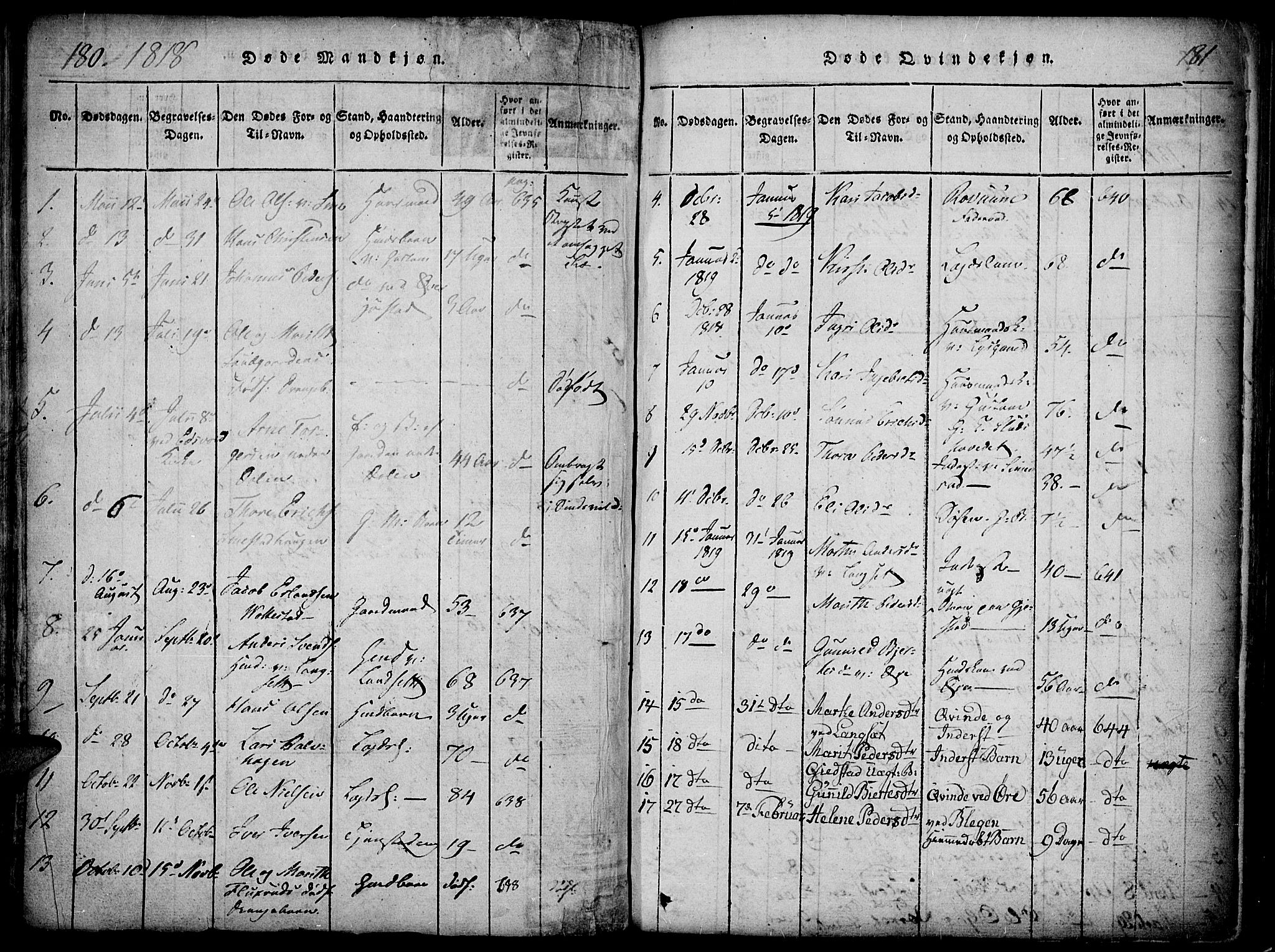Fåberg prestekontor, SAH/PREST-086/H/Ha/Haa/L0003: Parish register (official) no. 3, 1818-1833, p. 180-181