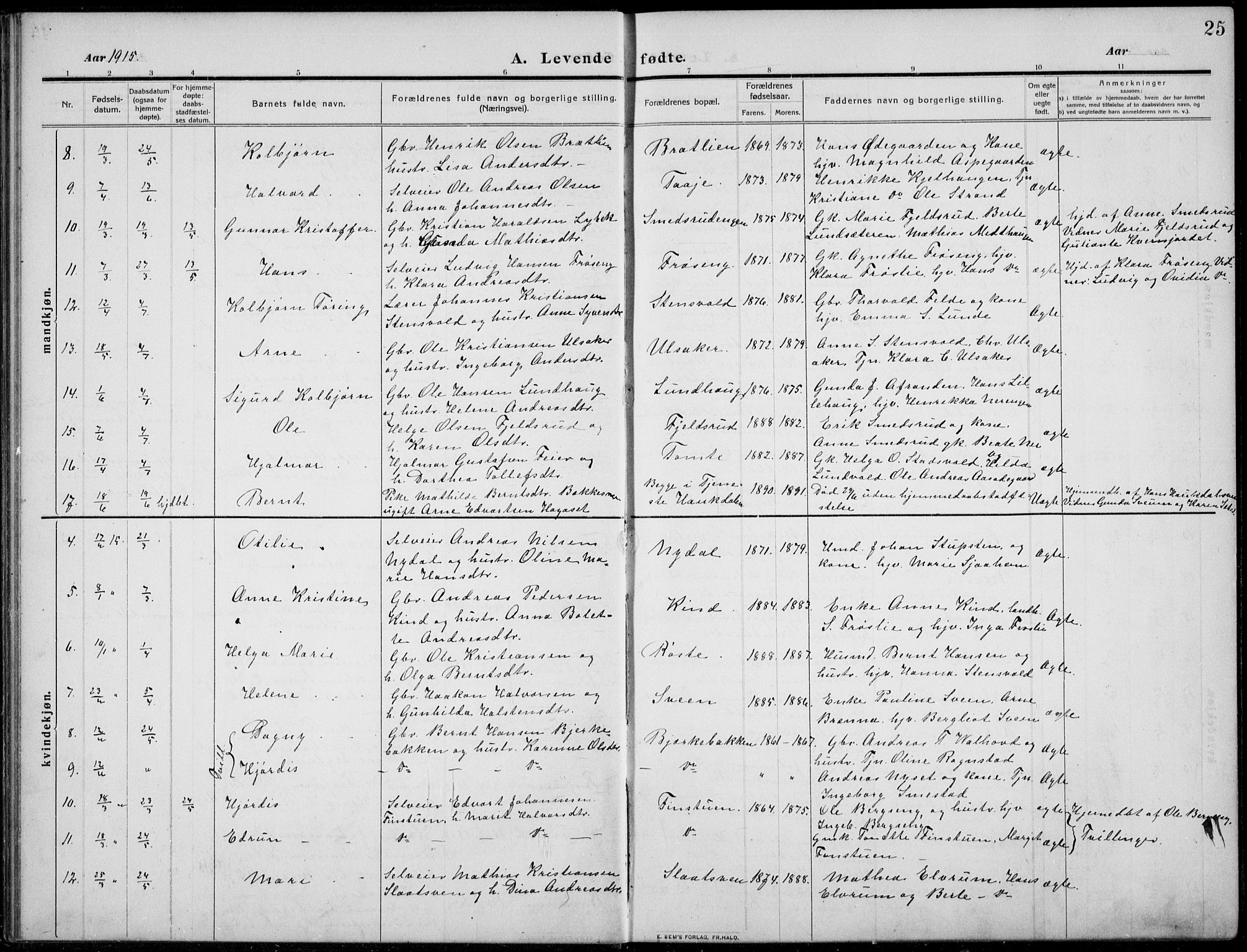 Nordre Land prestekontor, AV/SAH-PREST-124/H/Ha/Hab/L0002: Parish register (copy) no. 2, 1909-1934, p. 25