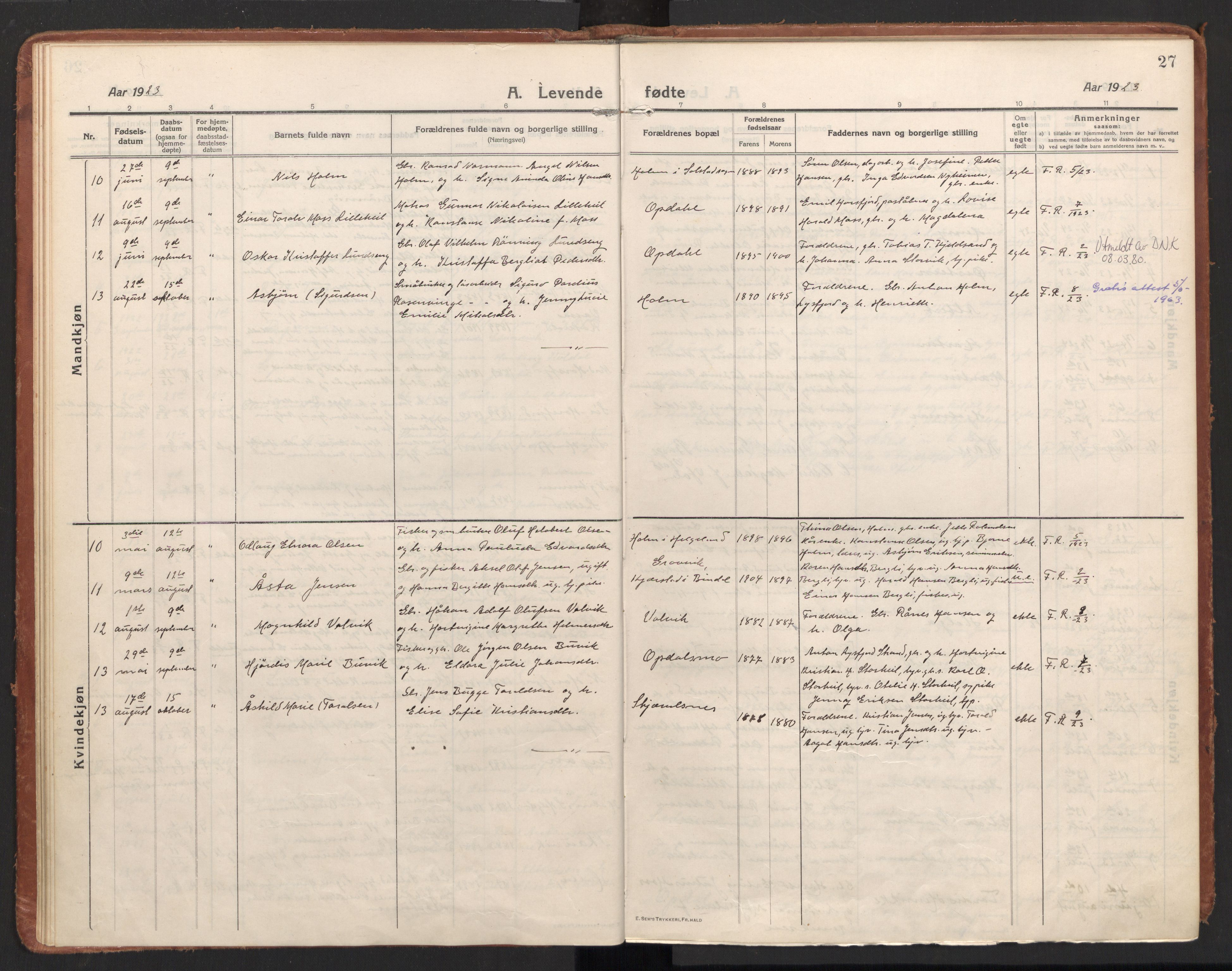 Ministerialprotokoller, klokkerbøker og fødselsregistre - Nordland, AV/SAT-A-1459/811/L0168: Parish register (official) no. 811A05, 1914-1932, p. 27