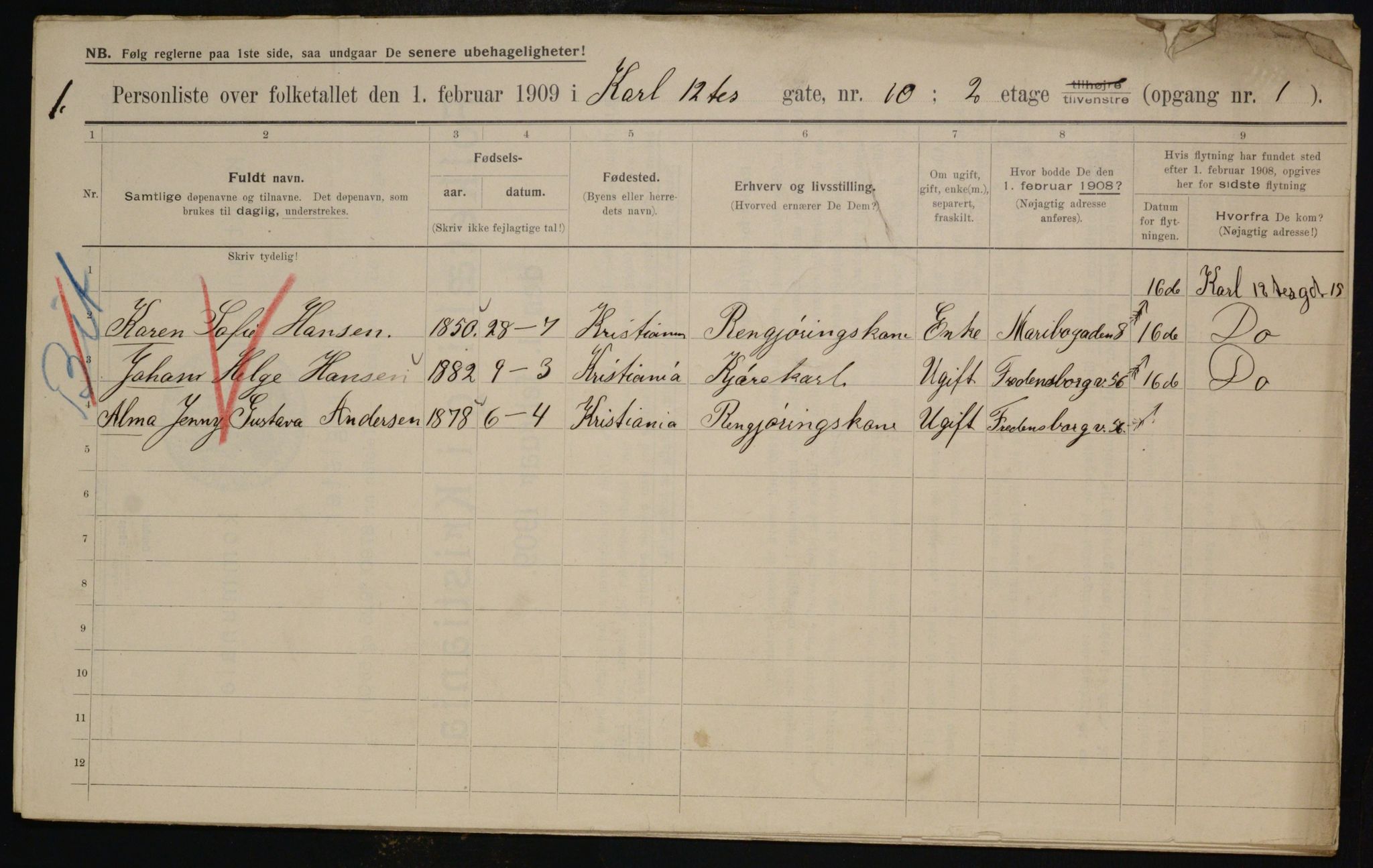 OBA, Municipal Census 1909 for Kristiania, 1909, p. 44139