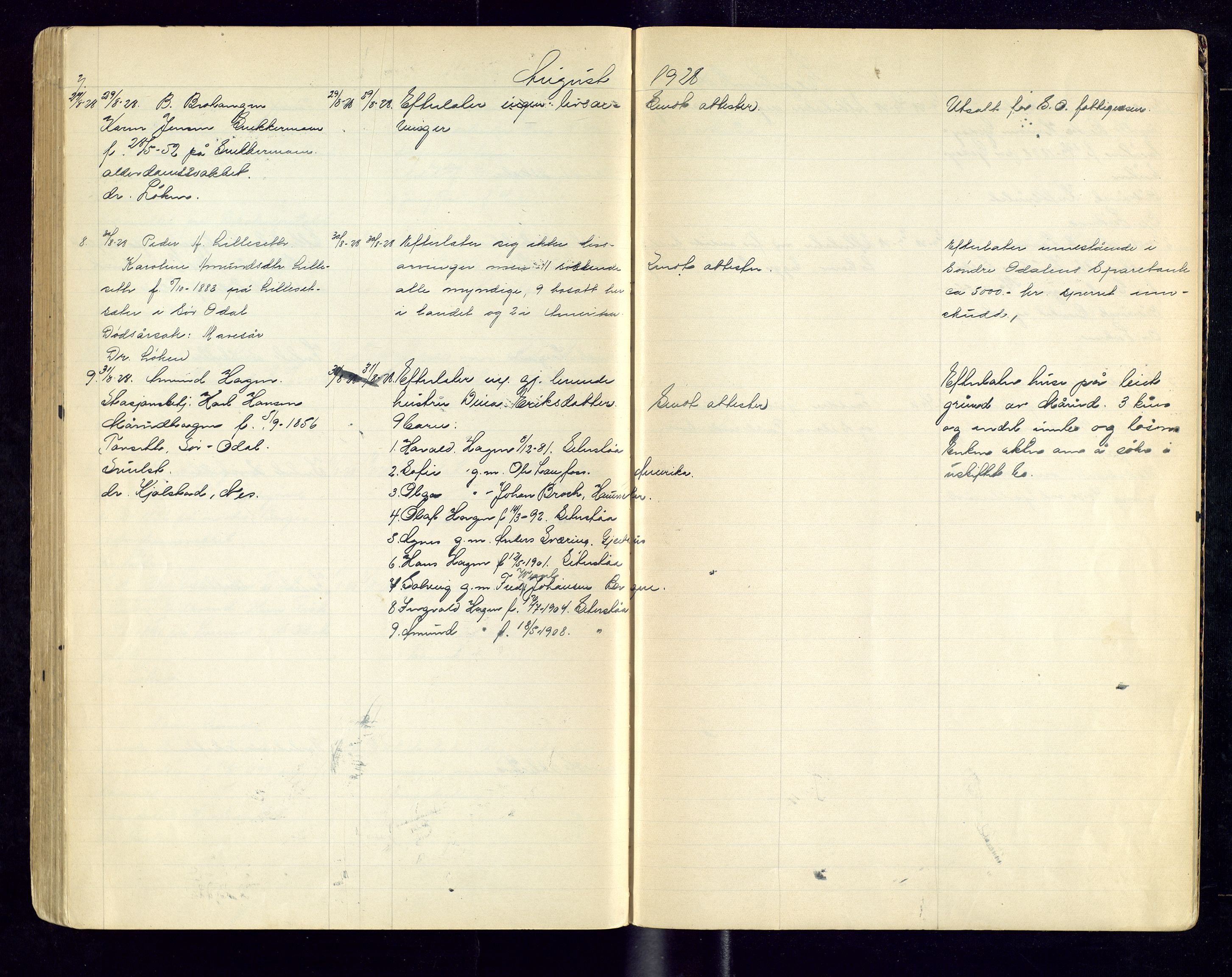 Sør-Odal lensmannskontor, AV/SAH-LHS-022/H/Hb/L0002/0003: Protokoller over anmeldte dødsfall / Protokoll over anmeldte dødsfall, 1921-1928
