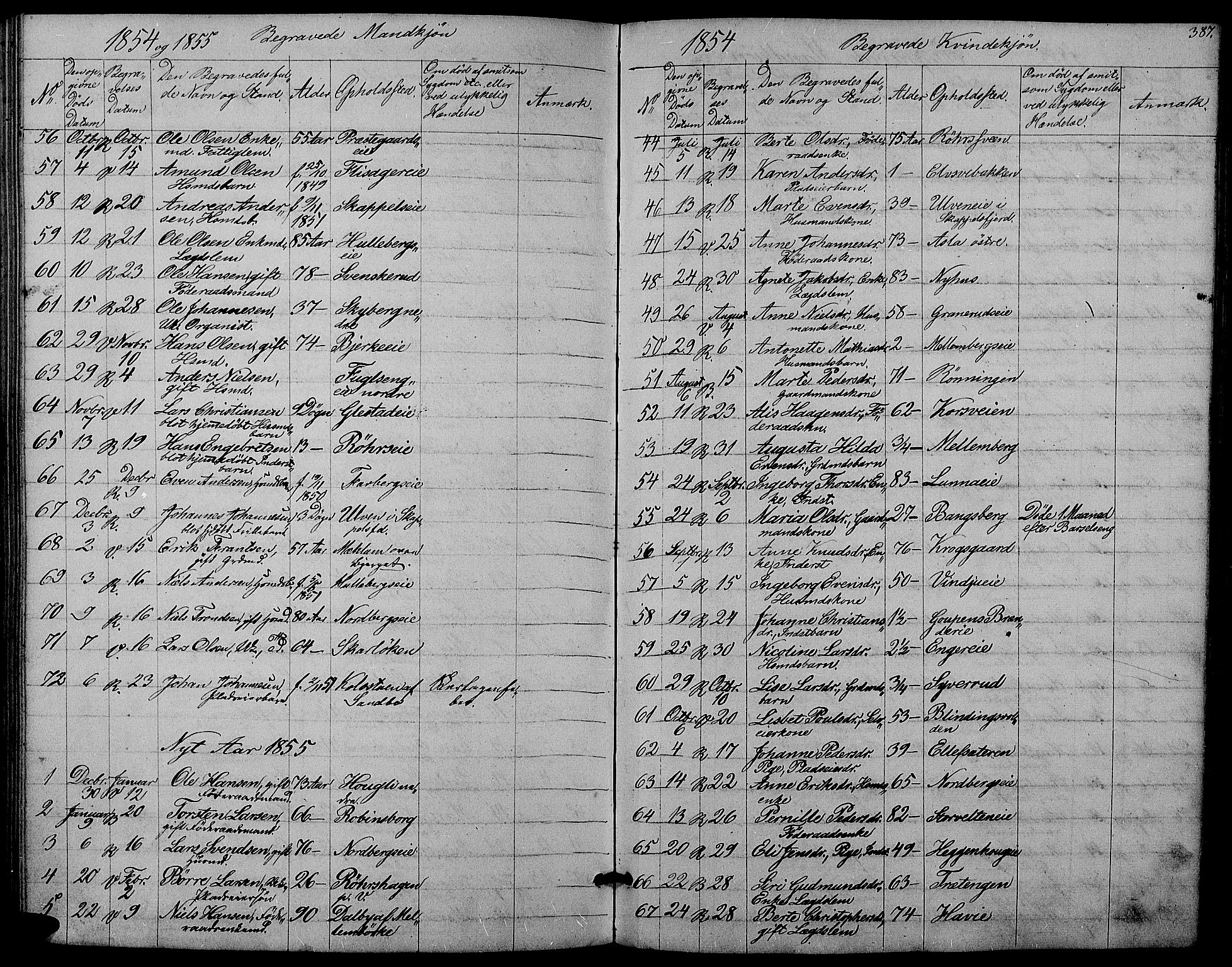 Ringsaker prestekontor, AV/SAH-PREST-014/L/La/L0006: Parish register (copy) no. 6, 1851-1860, p. 387