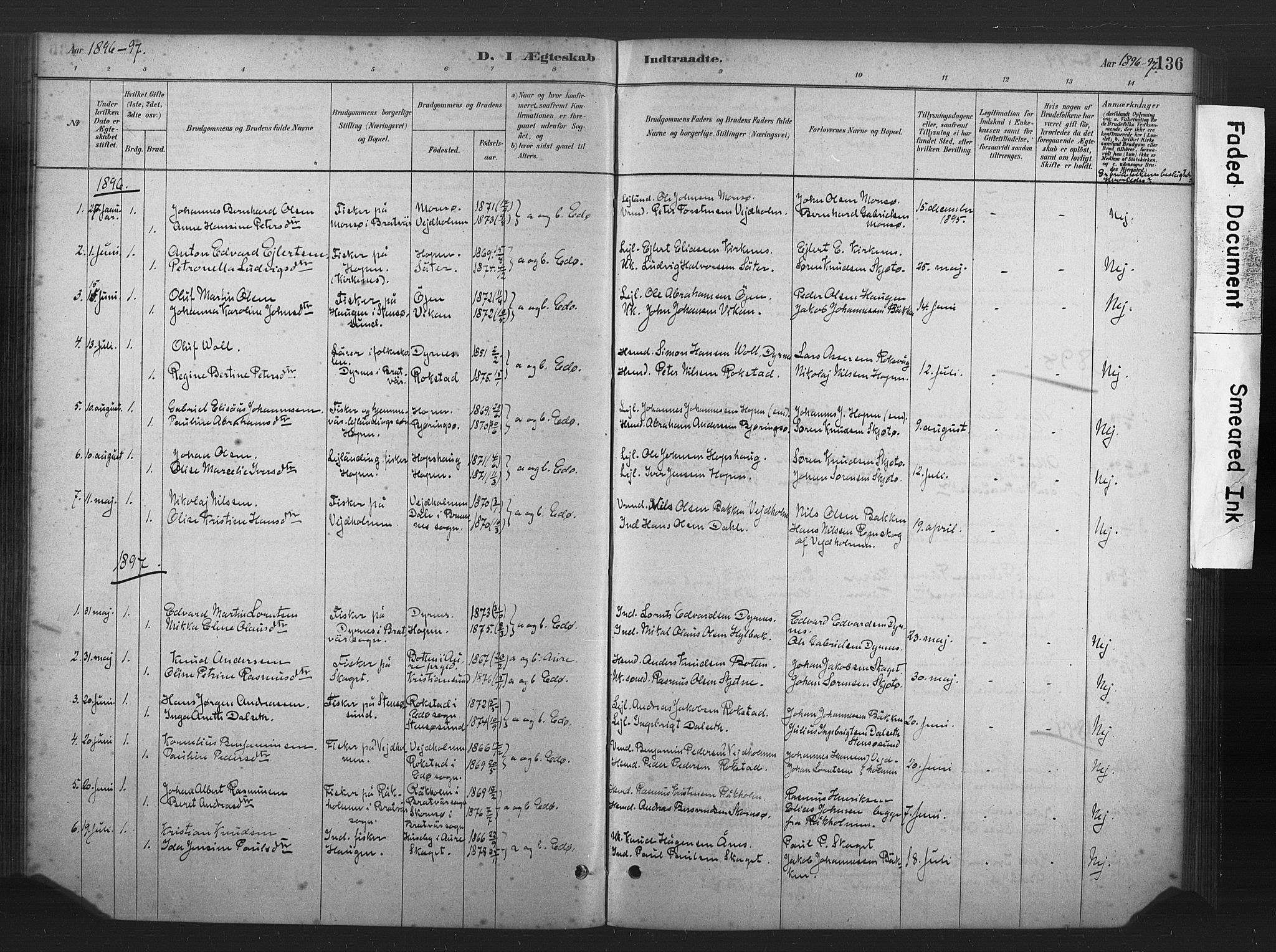 Ministerialprotokoller, klokkerbøker og fødselsregistre - Møre og Romsdal, AV/SAT-A-1454/583/L0954: Parish register (official) no. 583A01, 1880-1906, p. 136