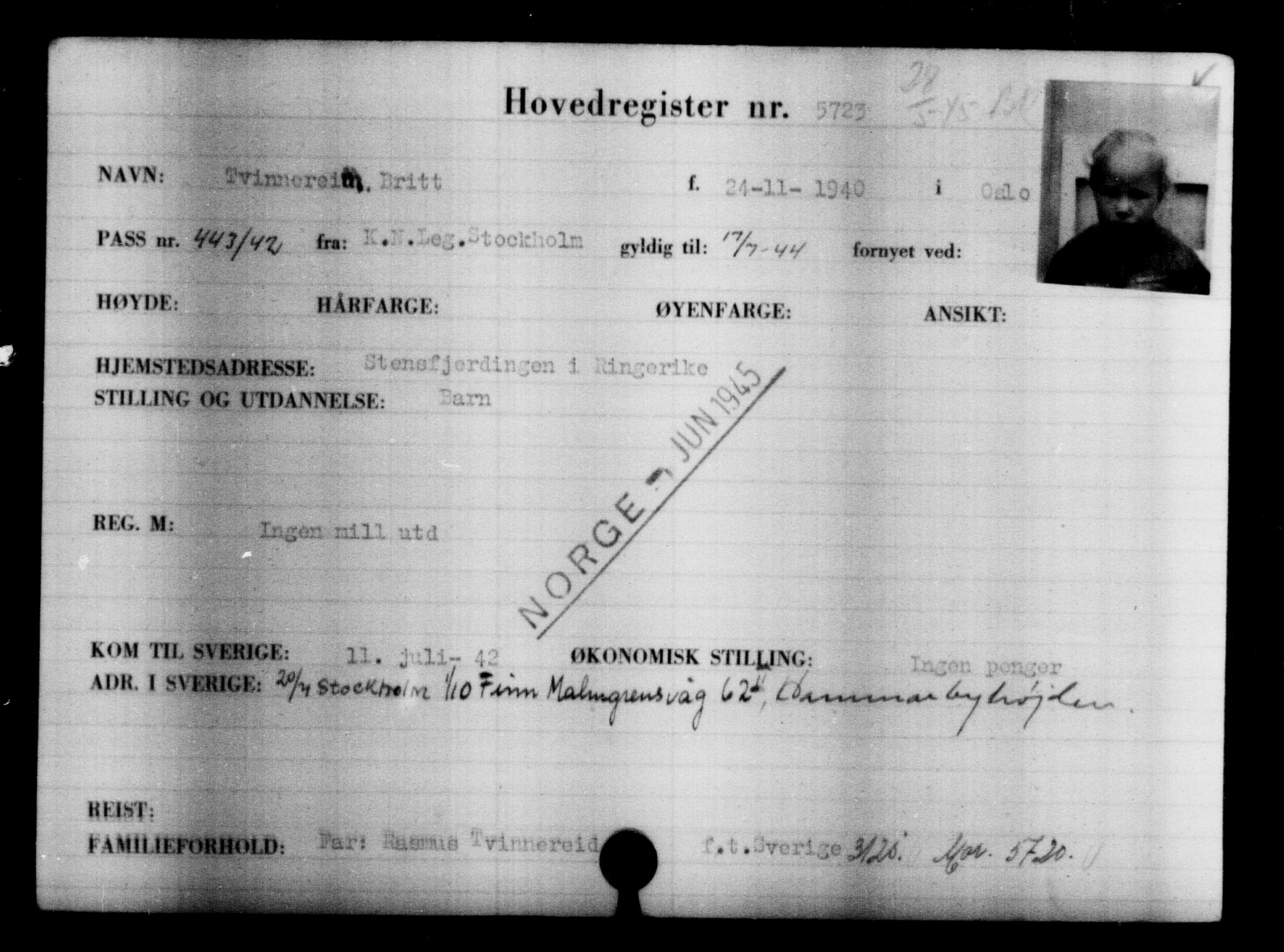 Utenriksstasjonene, Legasjonen i Stockholm, Flyktningkontoret, AV/RA-S-6753/V/Va/L0004: Kjesäterkartoteket, flyktninger med registreringsnr. 3496-6610, 1940-1945, p. 2578