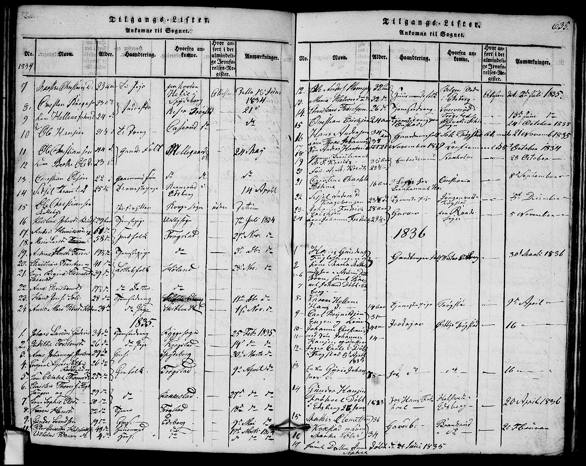 Askim prestekontor Kirkebøker, SAO/A-10900/G/Ga/L0001: Parish register (copy) no. 1, 1817-1846, p. 634-635