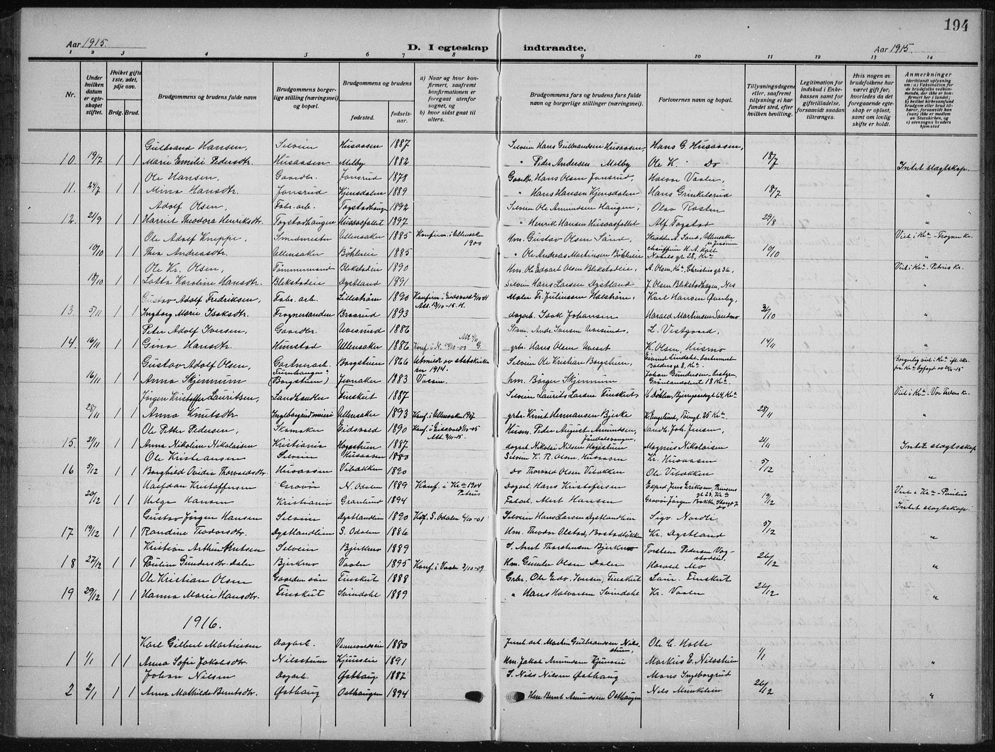 Nes prestekontor Kirkebøker, AV/SAO-A-10410/G/Ga/L0003: Parish register (copy) no. I 3, 1913-1941, p. 194