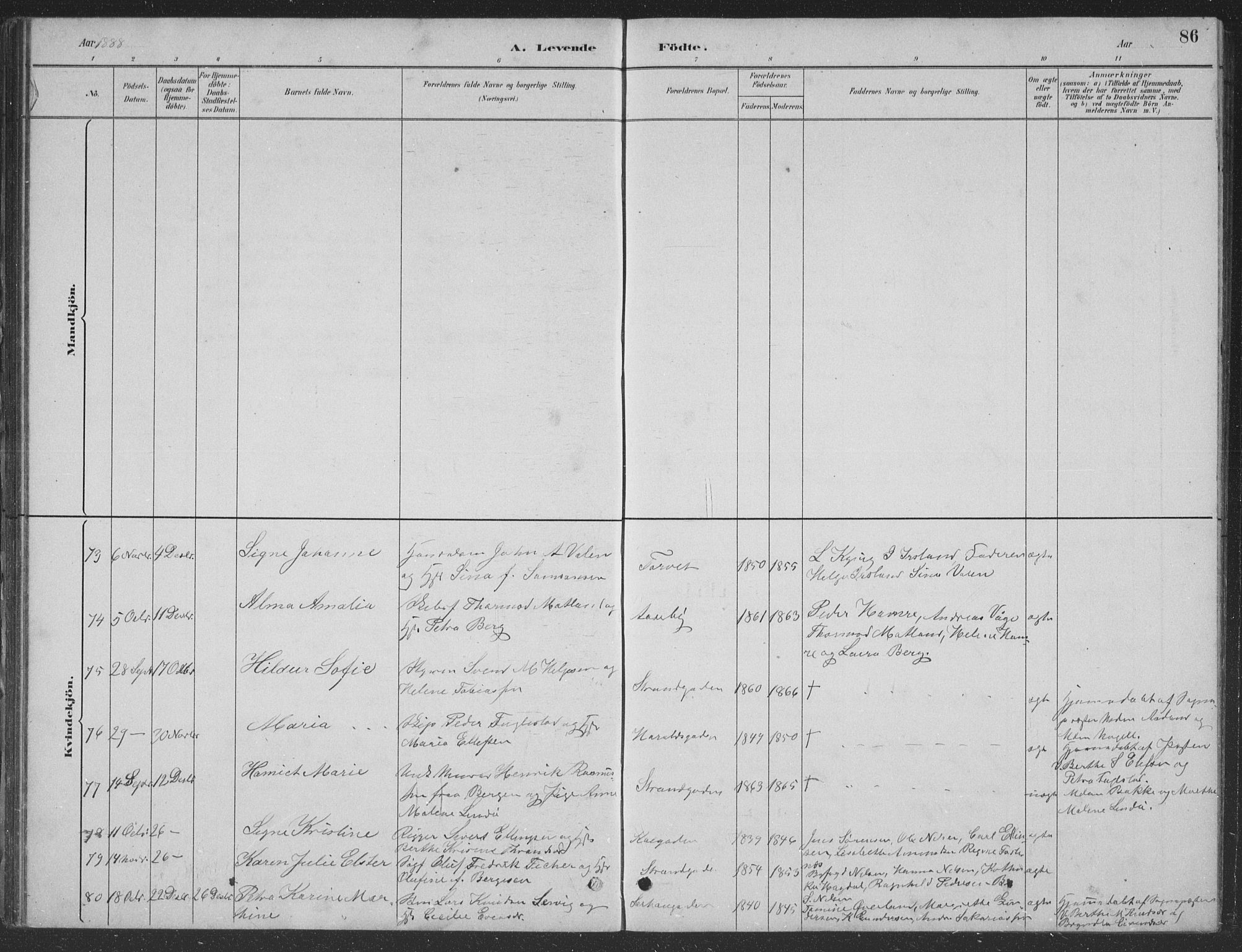 Haugesund sokneprestkontor, SAST/A -101863/H/Ha/Hab/L0002: Parish register (copy) no. B 2, 1881-1894, p. 86