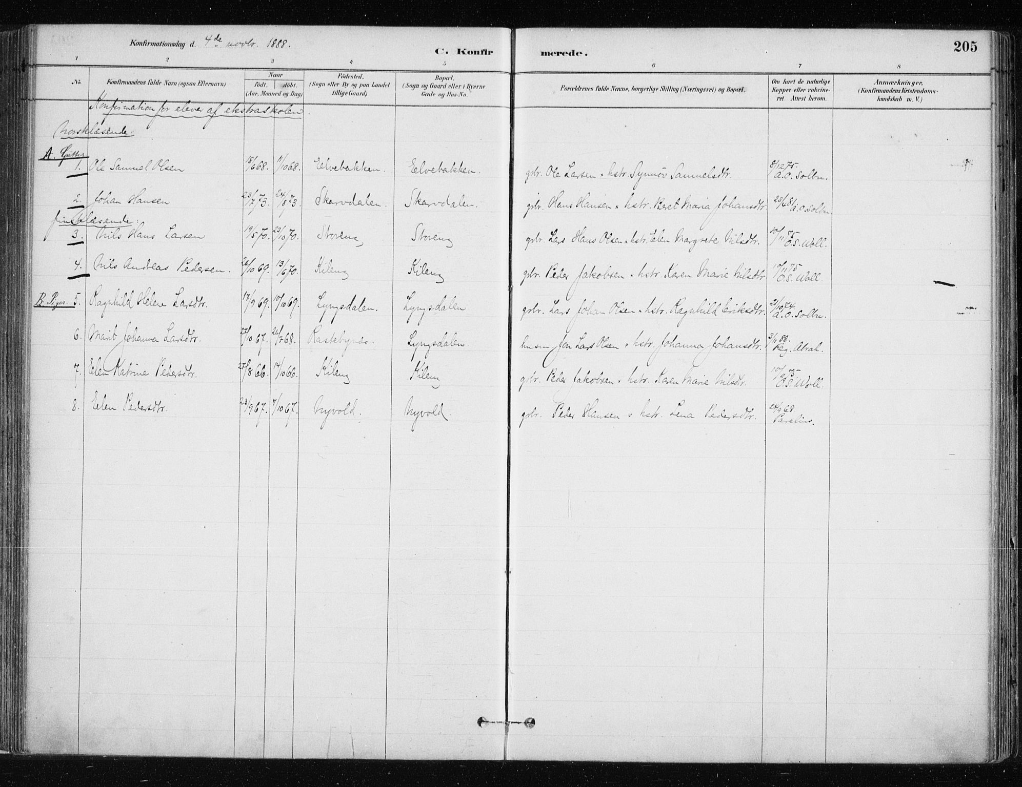 Lyngen sokneprestembete, SATØ/S-1289/H/He/Hea/L0007kirke: Parish register (official) no. 7, 1879-1890, p. 205