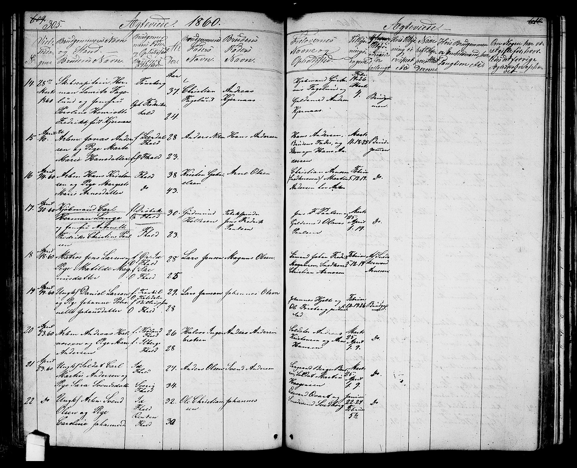 Halden prestekontor Kirkebøker, AV/SAO-A-10909/G/Ga/L0005a: Parish register (copy) no. 5A, 1855-1864, p. 305