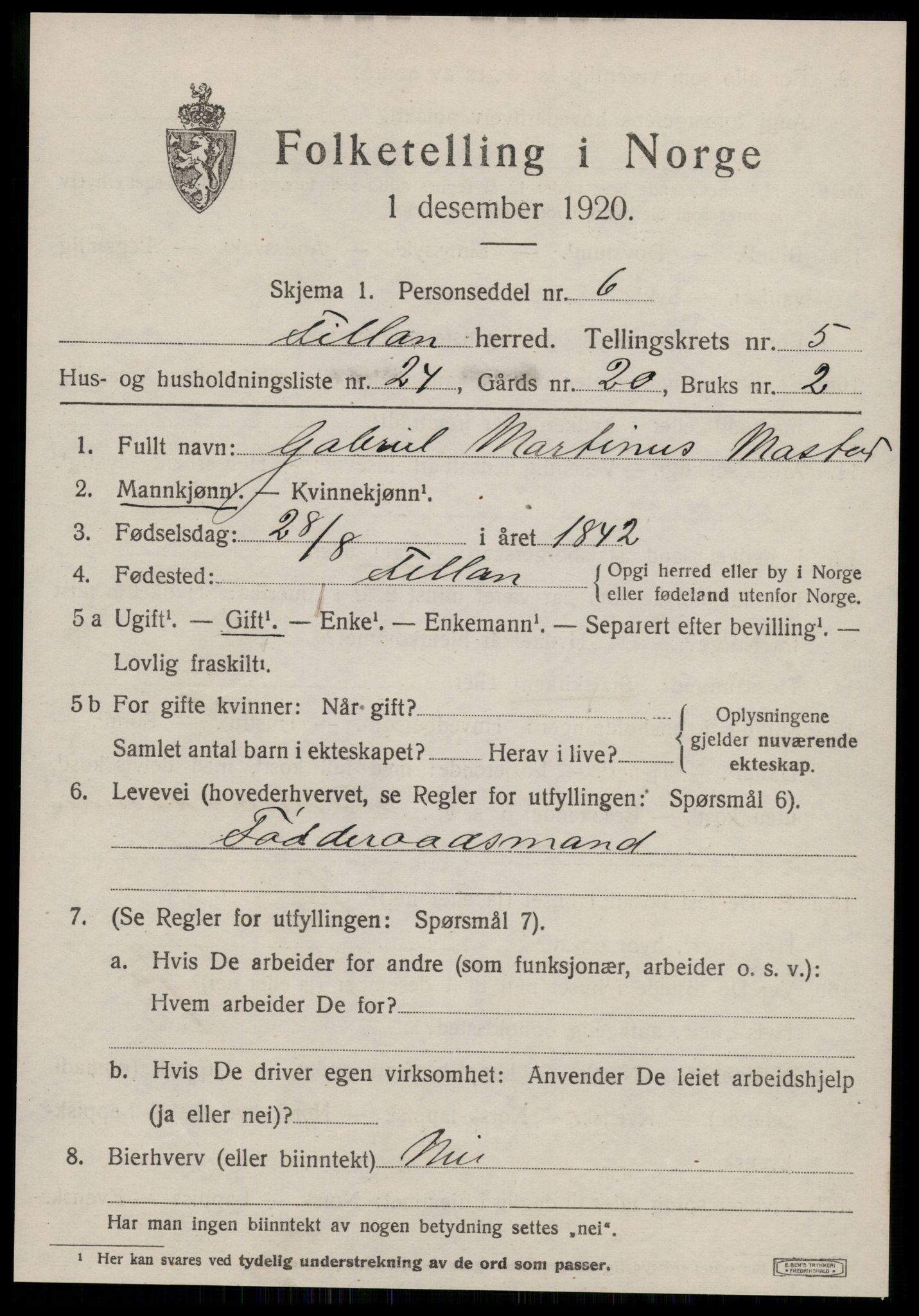 SAT, 1920 census for Fillan, 1920, p. 2632