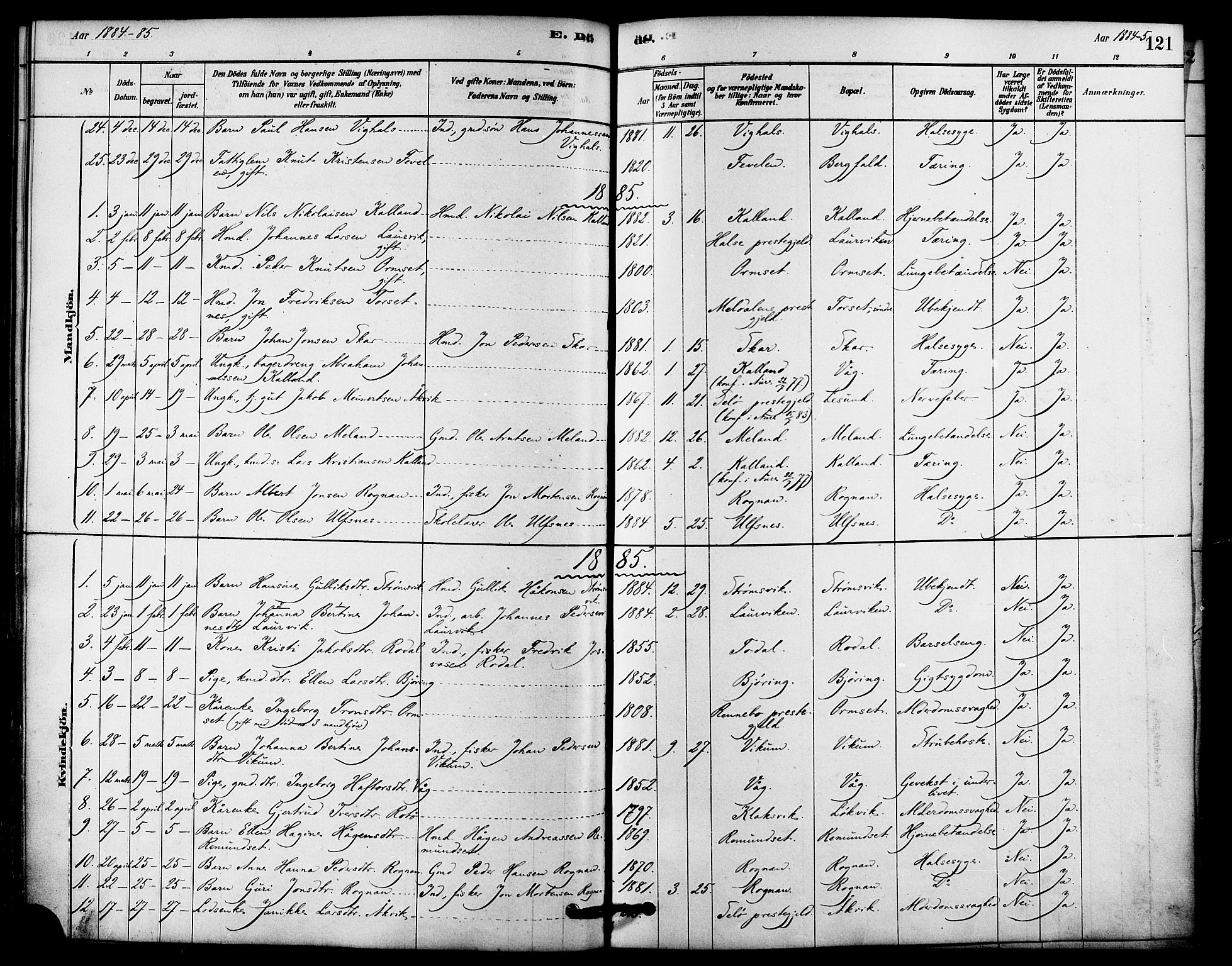 Ministerialprotokoller, klokkerbøker og fødselsregistre - Møre og Romsdal, AV/SAT-A-1454/578/L0906: Parish register (official) no. 578A05, 1878-1886, p. 121