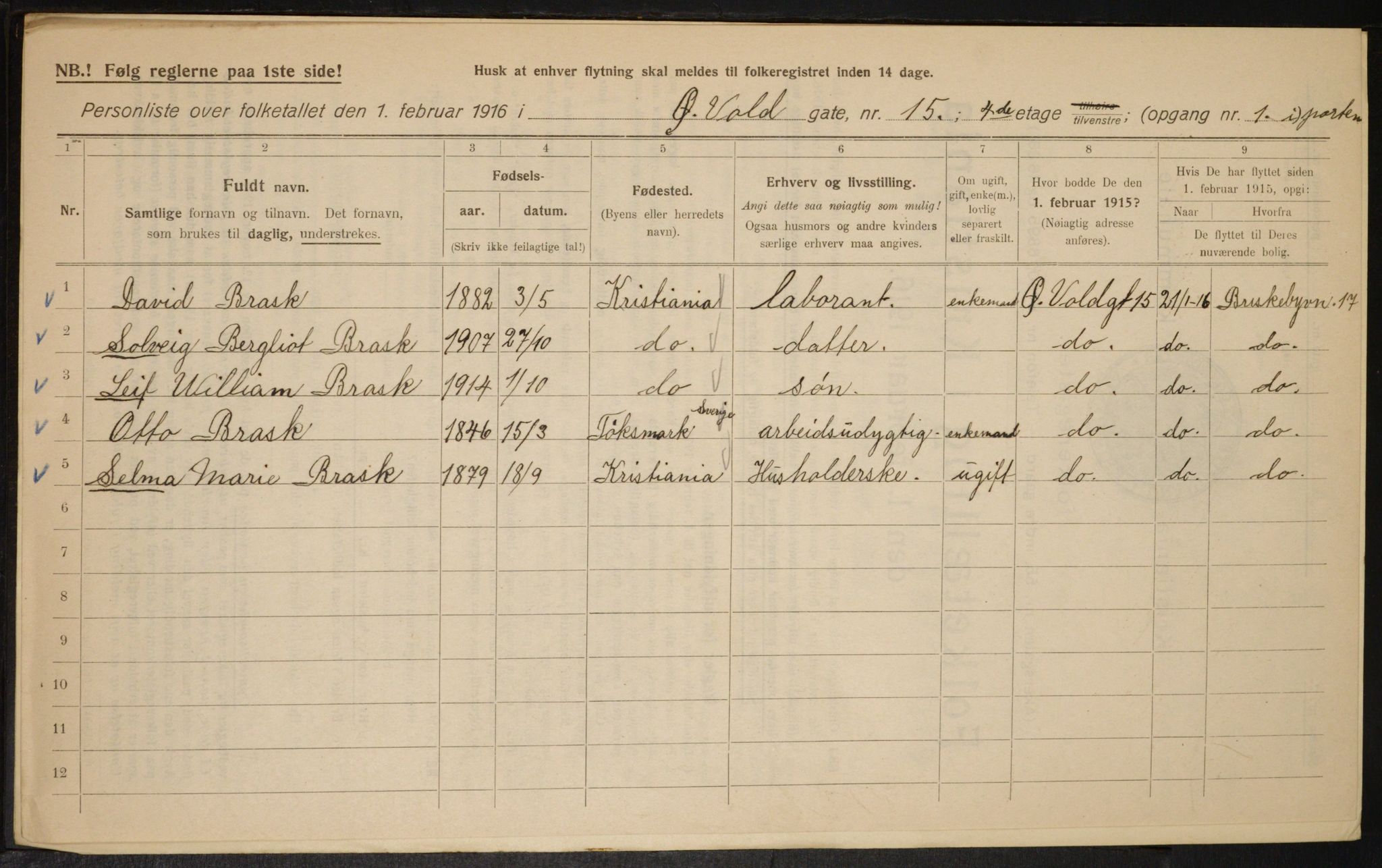 OBA, Municipal Census 1916 for Kristiania, 1916, p. 133962