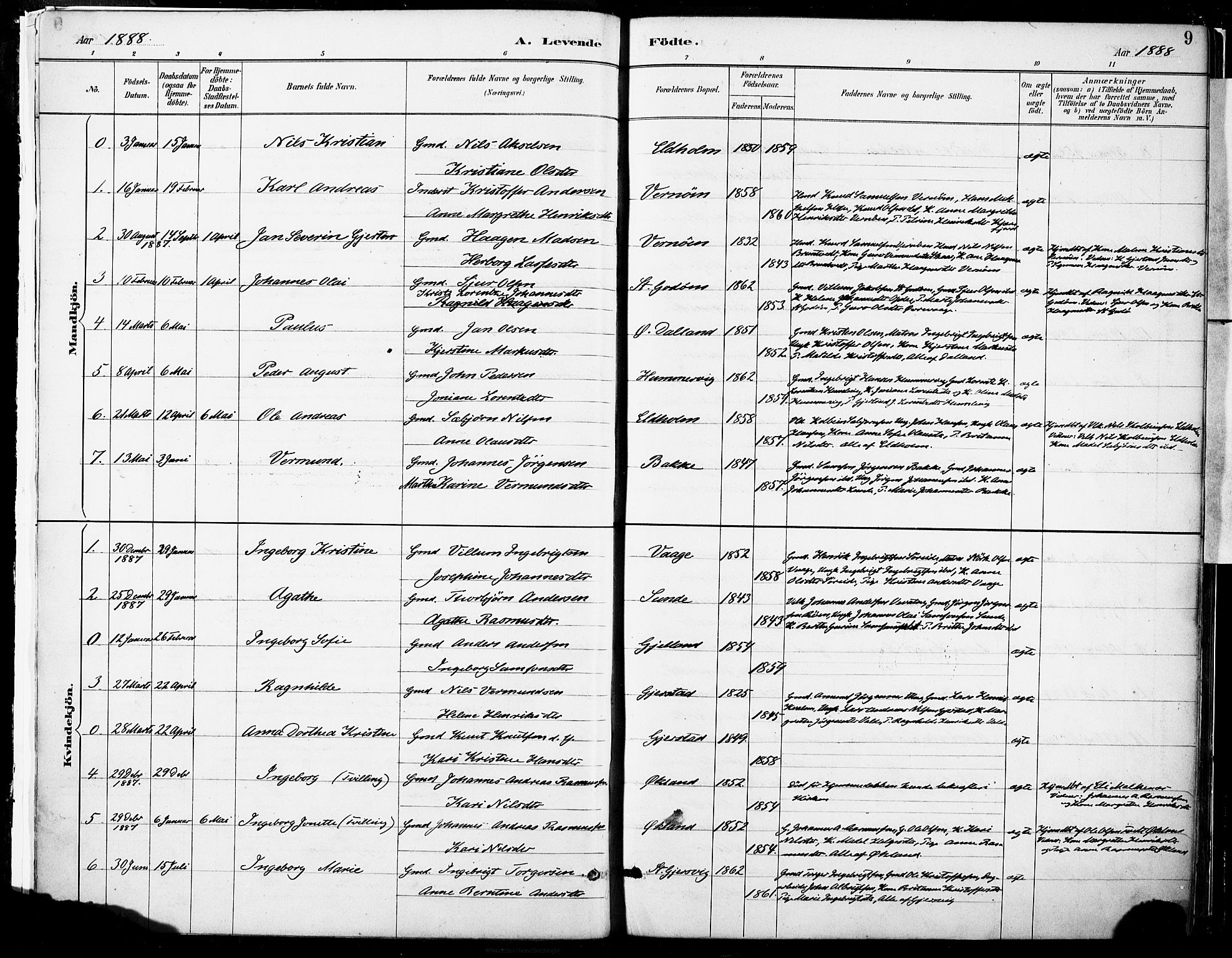 Tysnes sokneprestembete, SAB/A-78601/H/Haa: Parish register (official) no. B 1, 1887-1906, p. 9