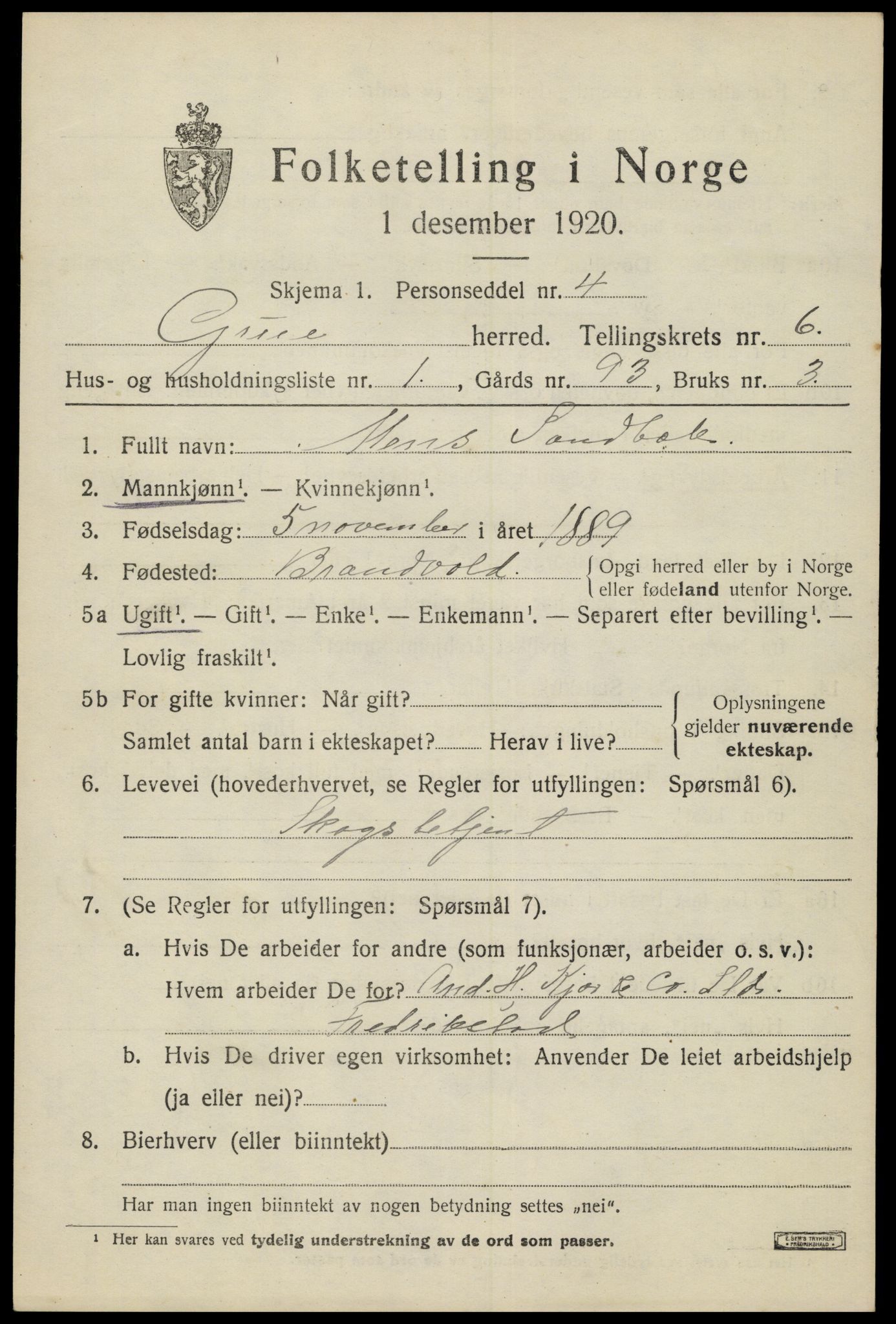 SAH, 1920 census for Grue, 1920, p. 5907