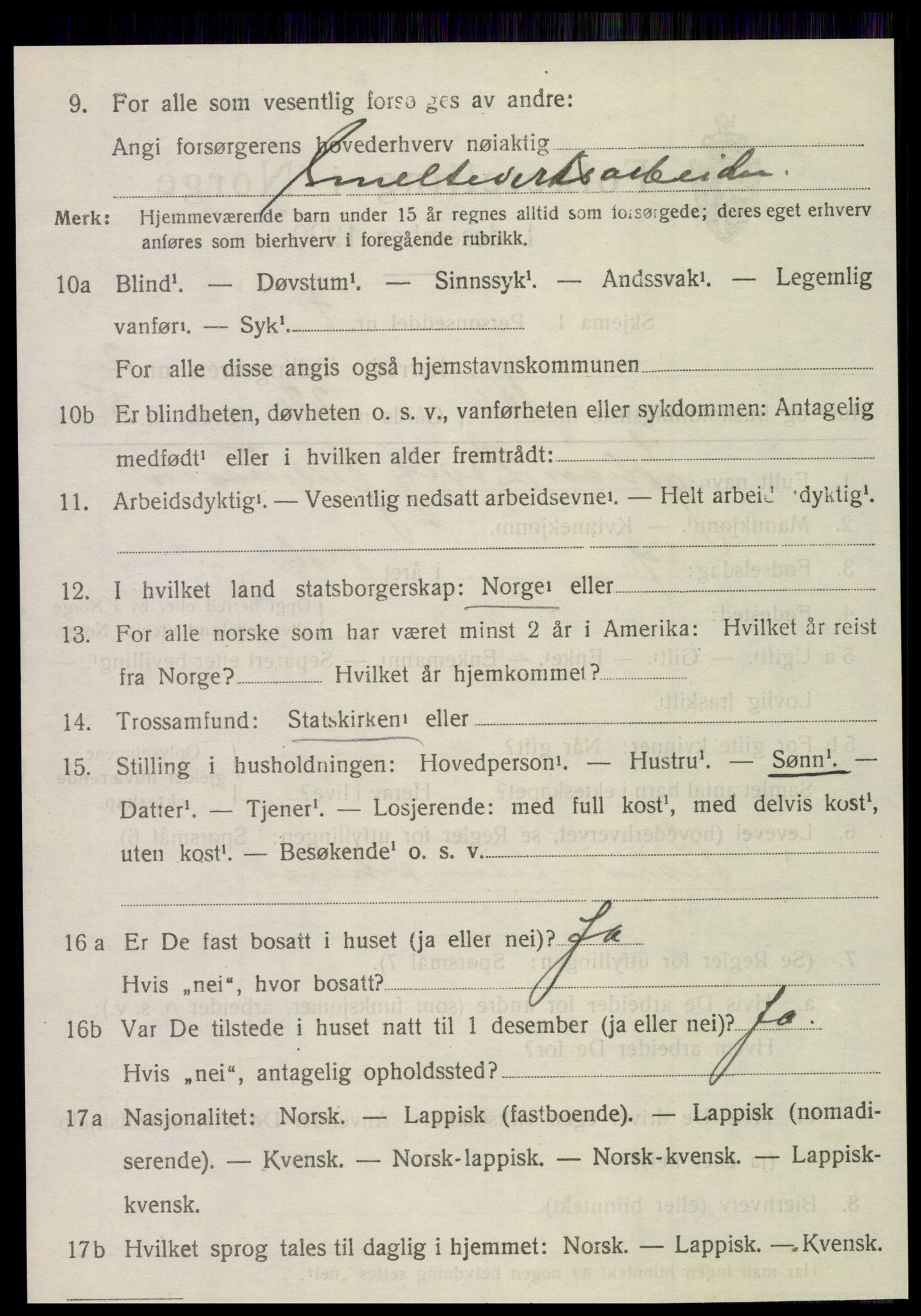 SAT, 1920 census for Meråker, 1920, p. 3089