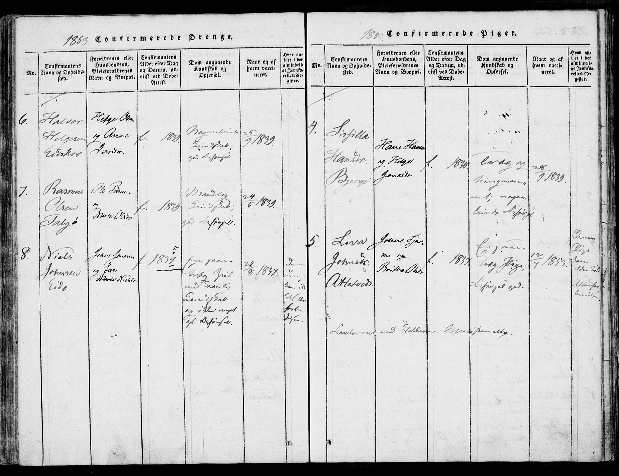 Nedstrand sokneprestkontor, AV/SAST-A-101841/01/IV: Parish register (official) no. A 7, 1816-1870, p. 280